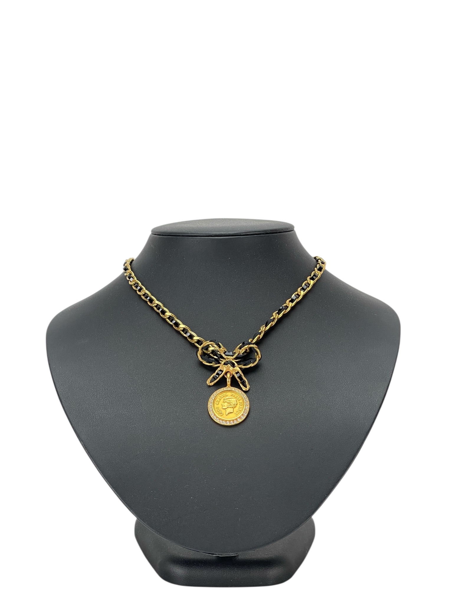 CHANEL - 96P Mrs Coco Gold Coin Ribbon Chain Necklace