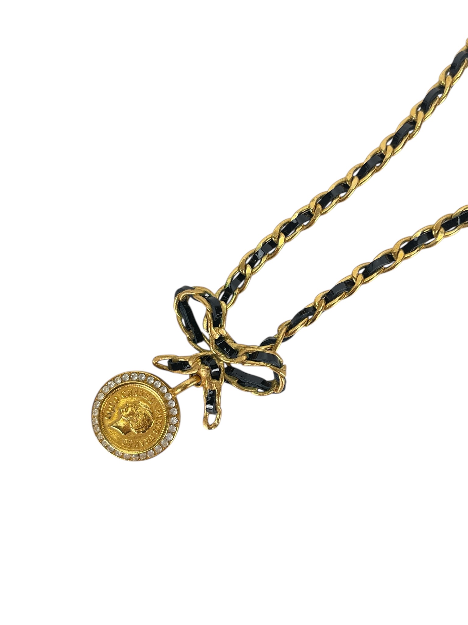 CHANEL - 96P Mrs Coco Gold Coin Ribbon Chain Necklace