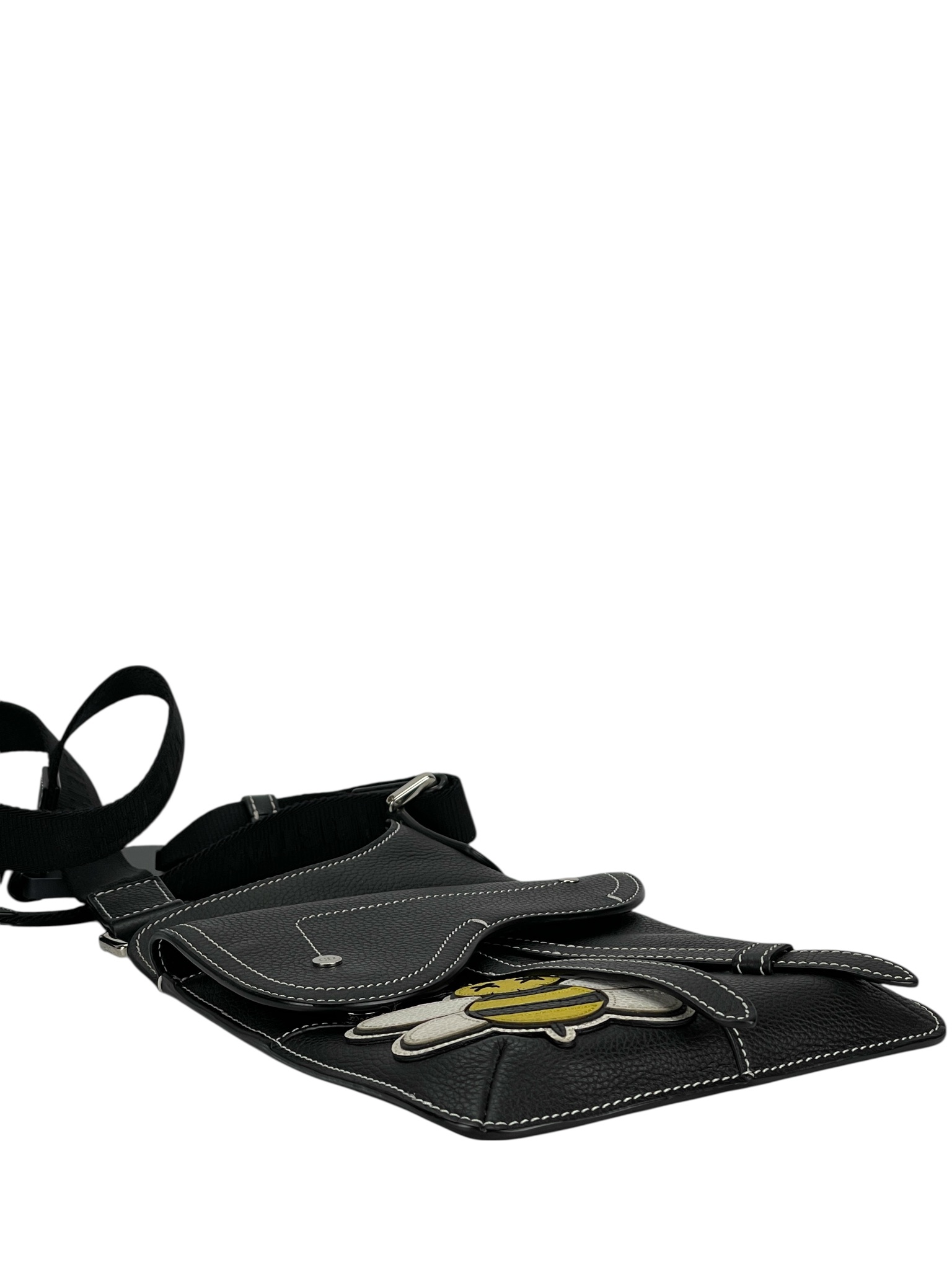 CHRISTIAN DIOR - Calfskin Bee Black Saddle Shoulder Bag 