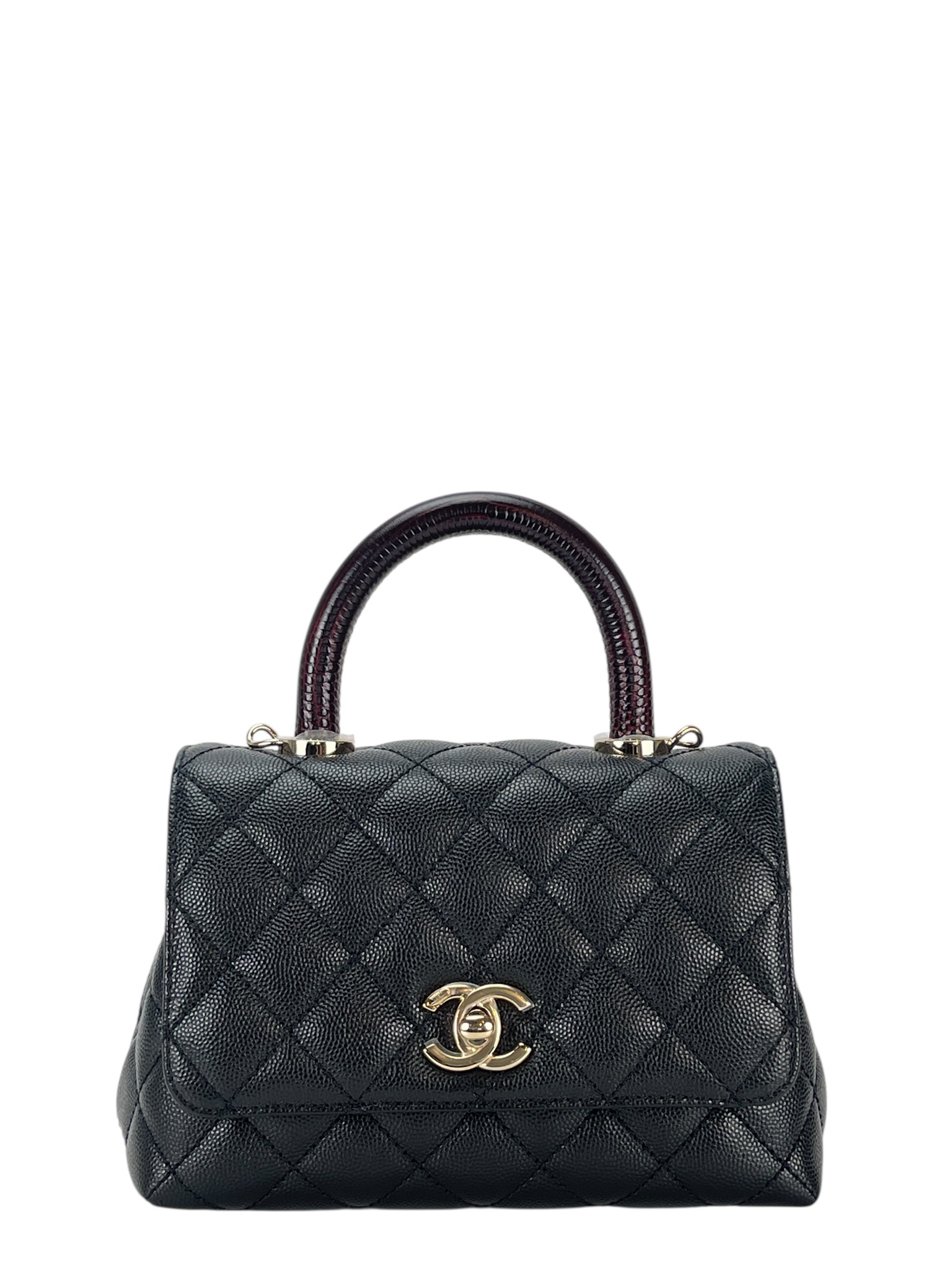 CHANEL - Coco Handle 21K Black Caviar 2way Handbag Gold Hardware