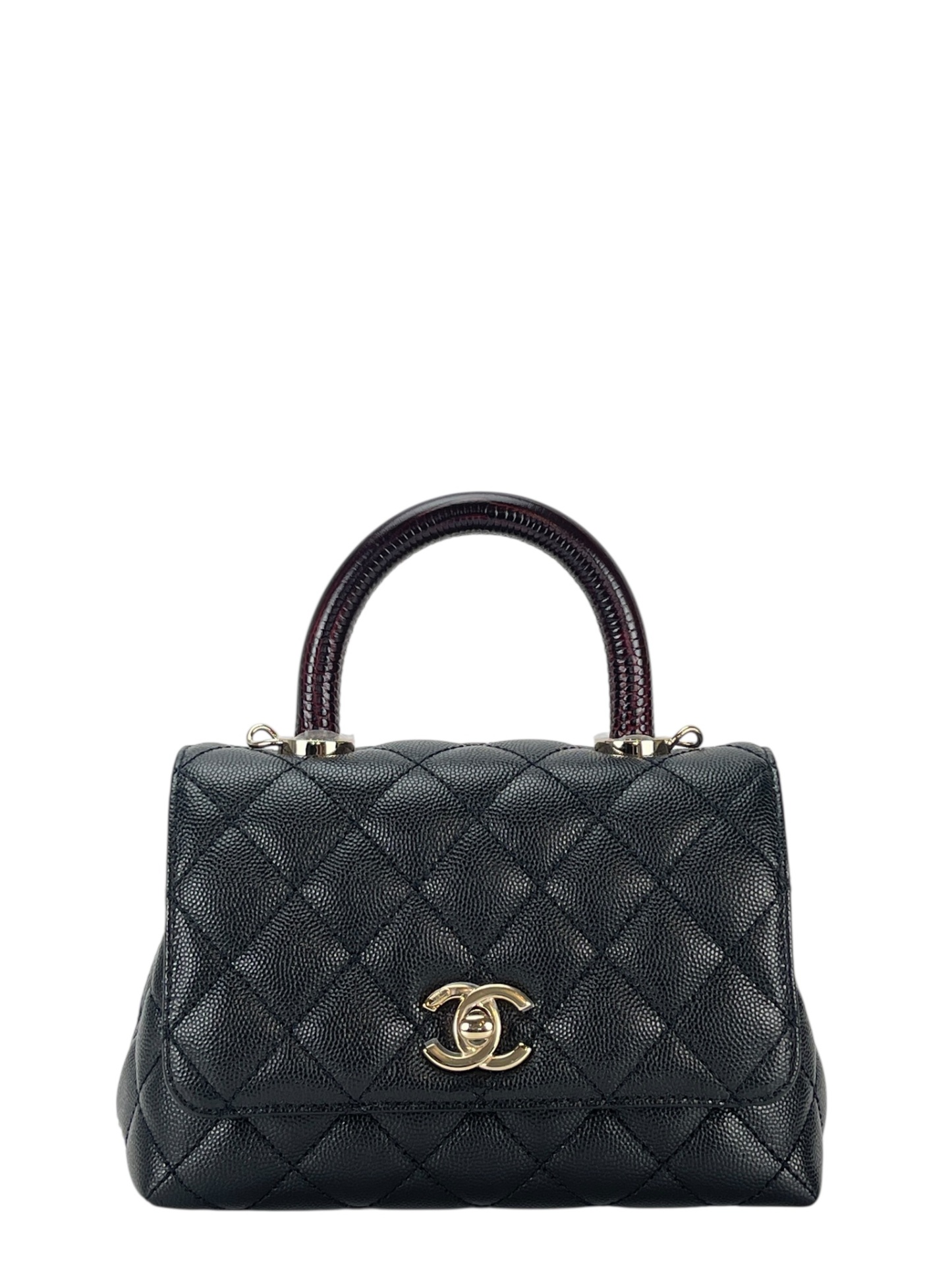 CHANEL - Coco Handle 21K Black Caviar 2way Handbag Gold Hardware