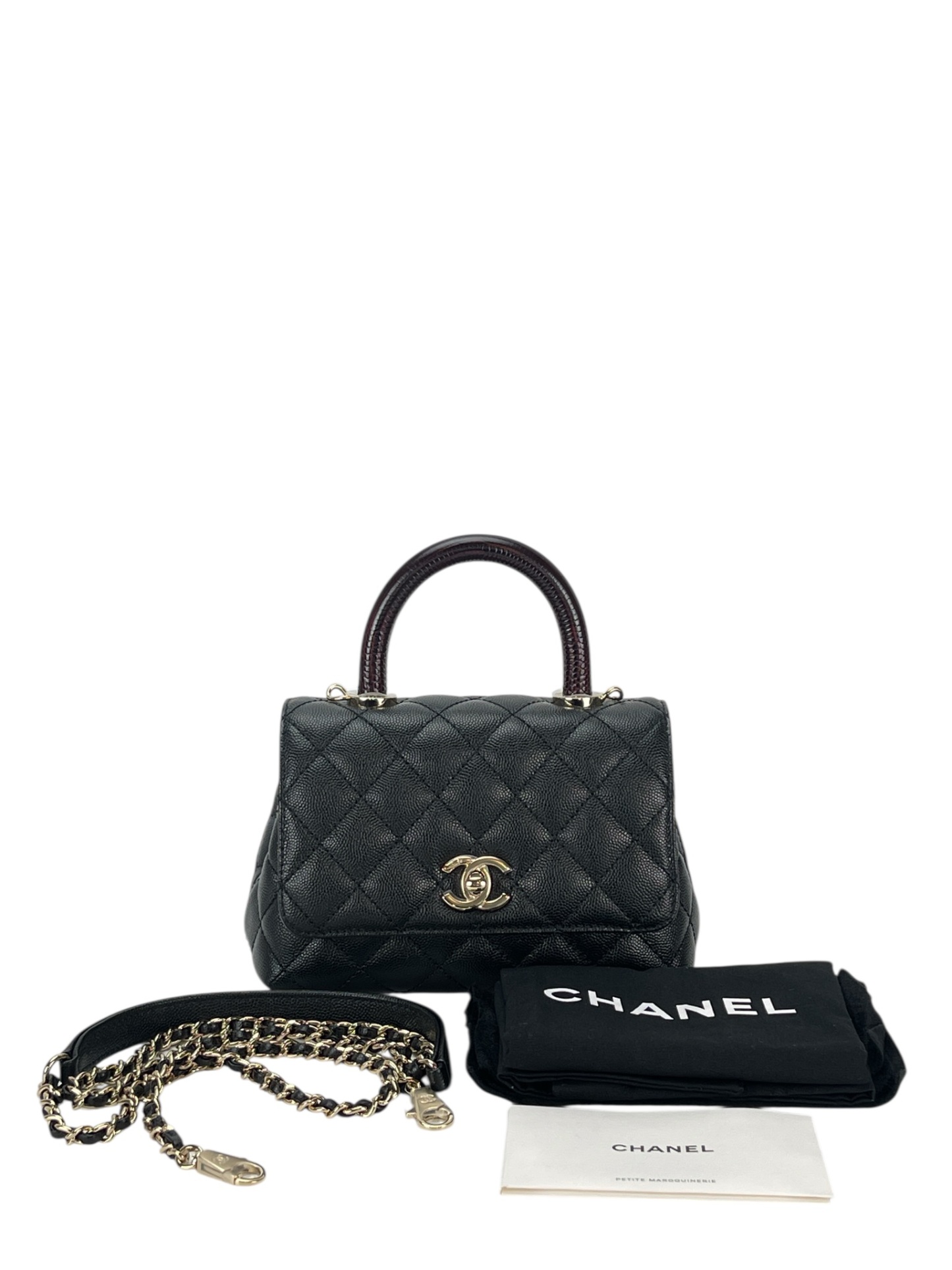CHANEL - Coco Handle 21K Black Caviar 2way Handbag Gold Hardware