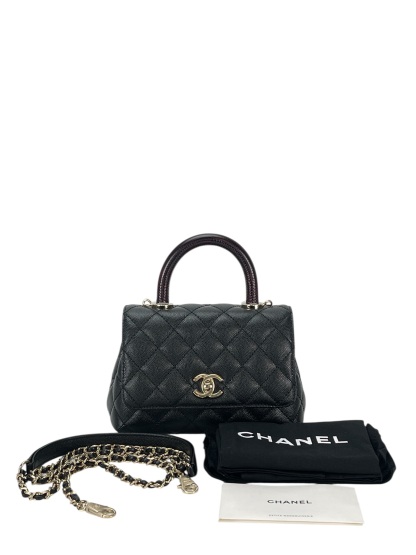 CHANEL - Coco Handle 21K Black Caviar 2way Handbag Gold Hardware
