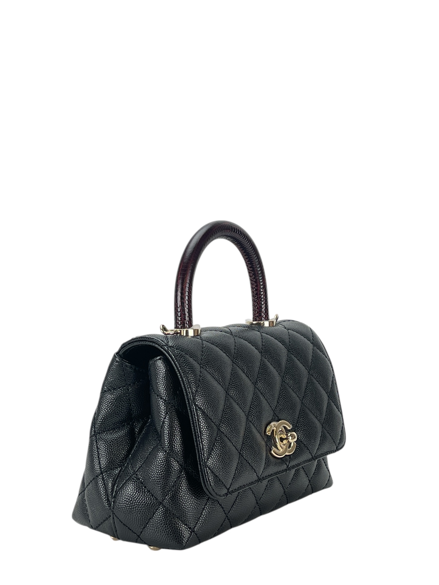 CHANEL - Coco Handle 21K Black Caviar 2way Handbag Gold Hardware