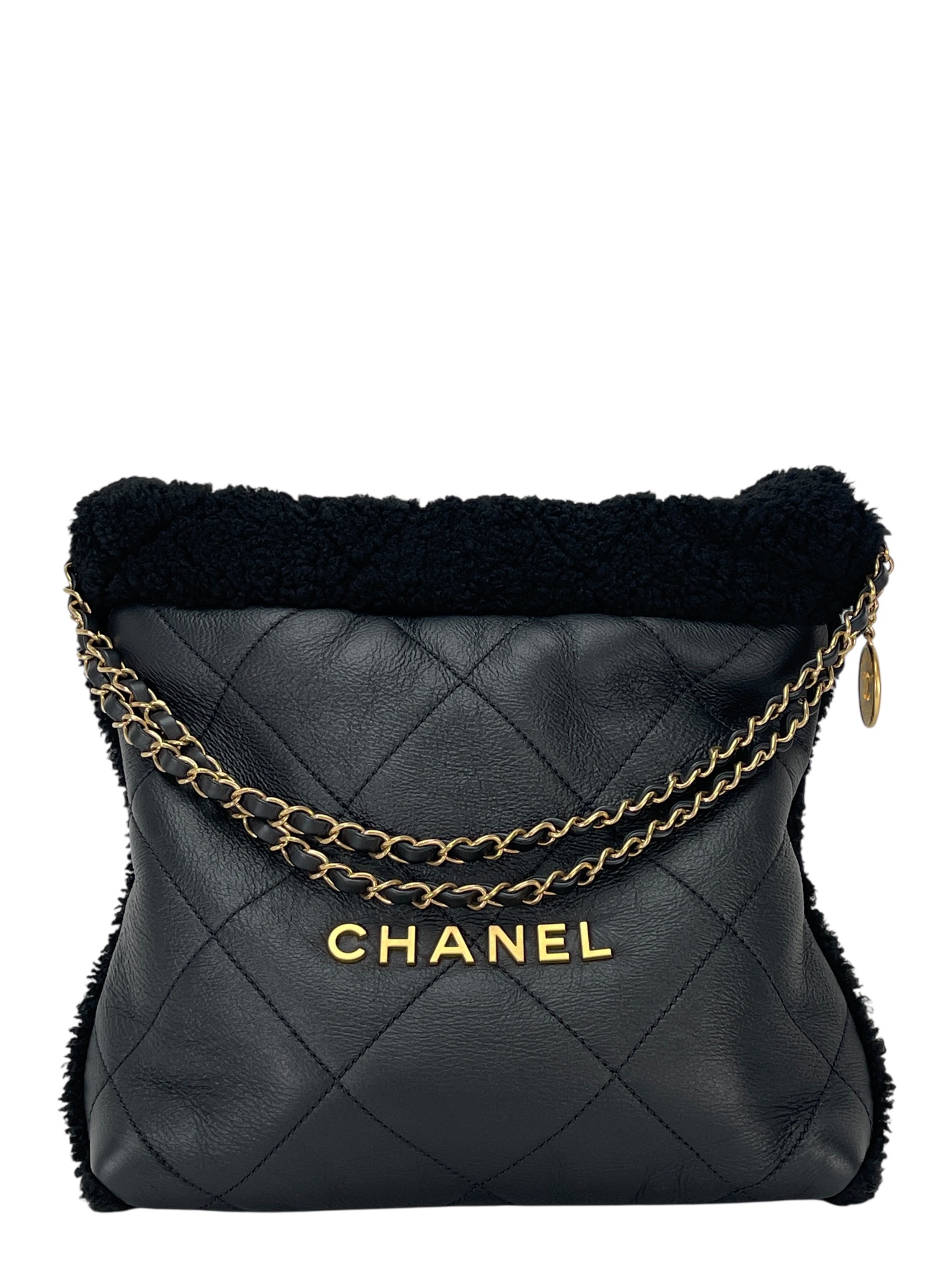 CHANEL - 22 Bag Black Lambskin Gold Hardware Small – Camellia