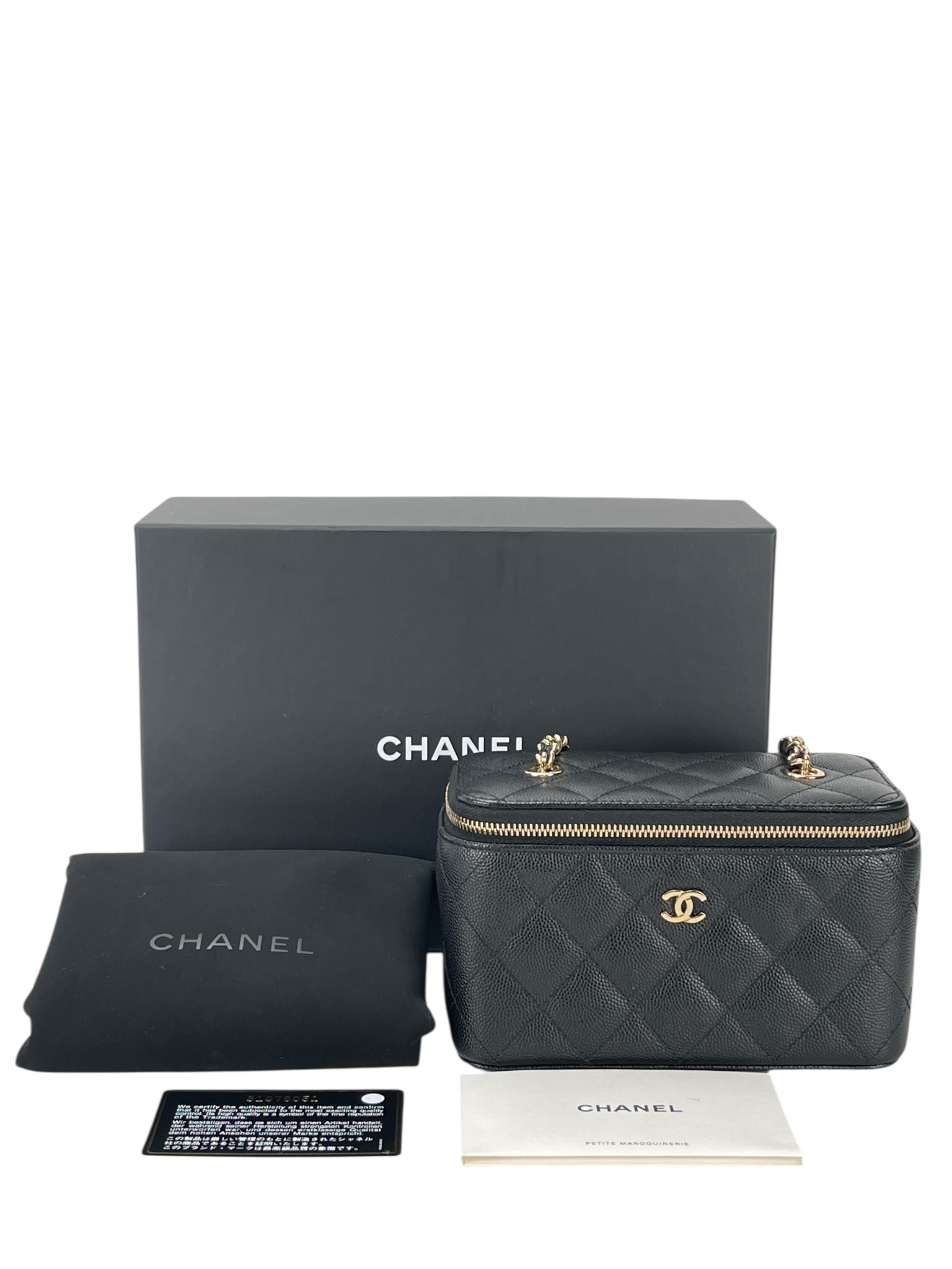 CHANEL - Small Vanity Case With Chain Black Caviar