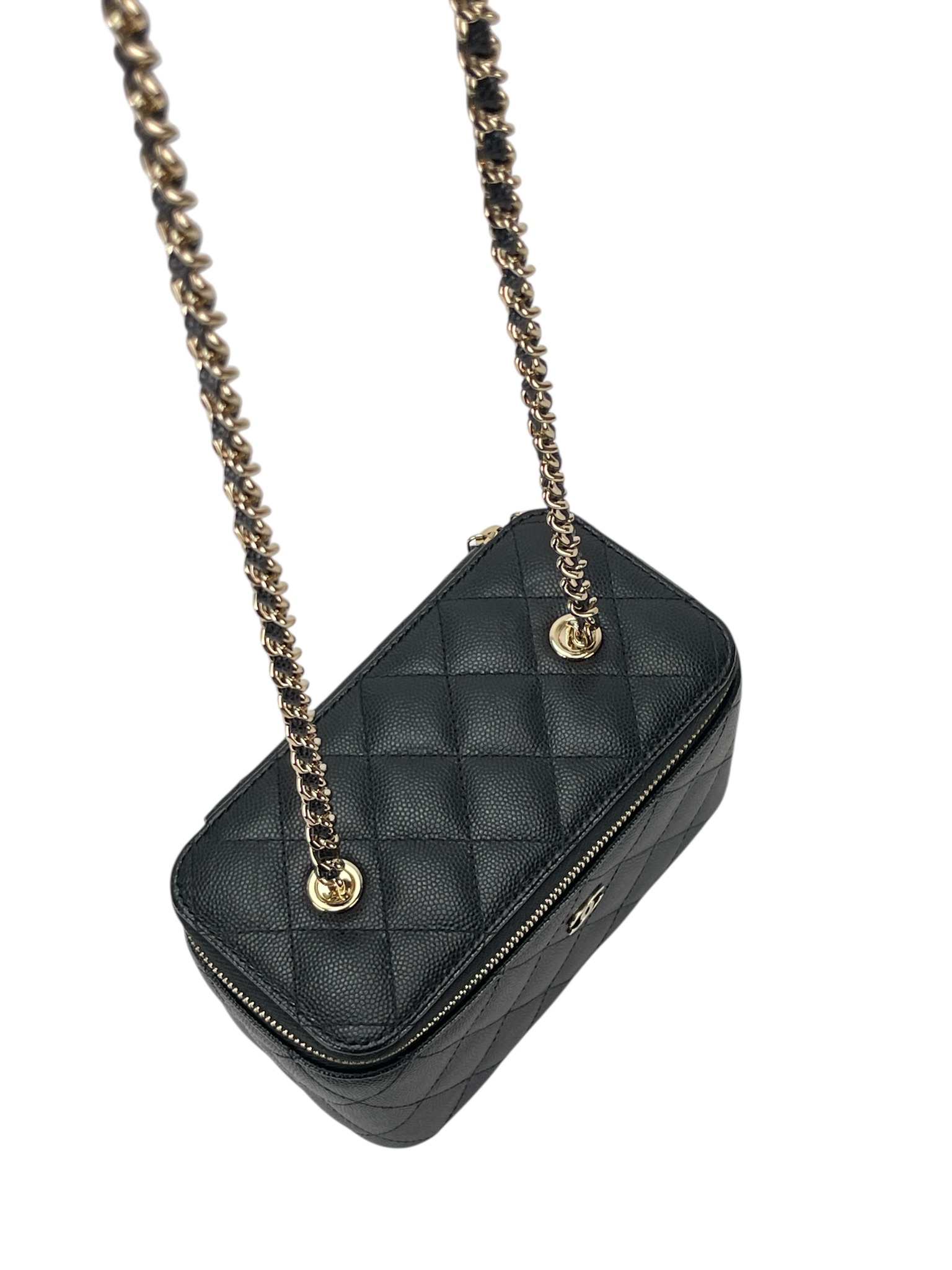 CHANEL - Small Vanity Case With Chain Black Caviar