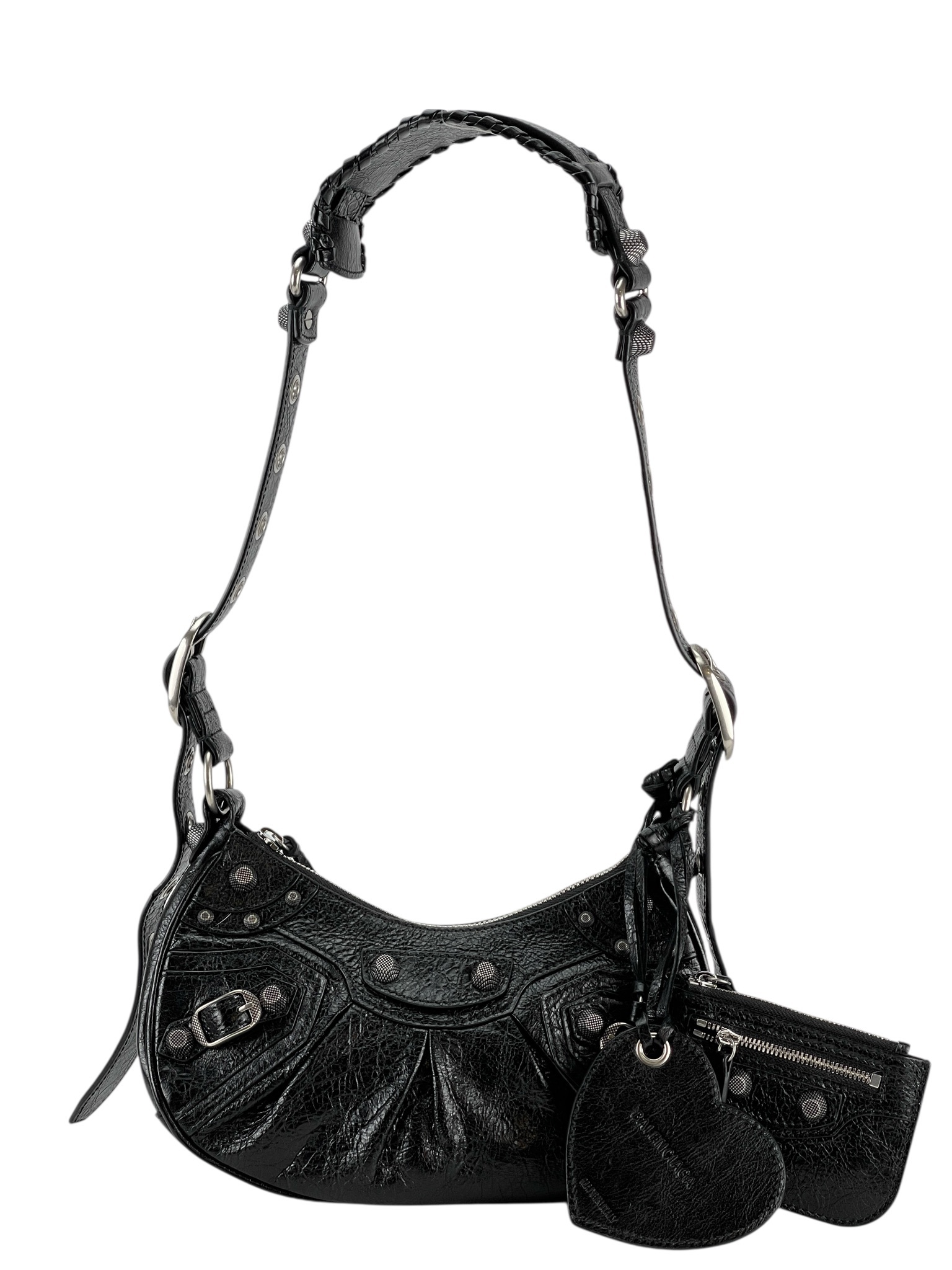BALENCIAGA - Black Le Cagole Xs Cracked Leather Shoulder bag