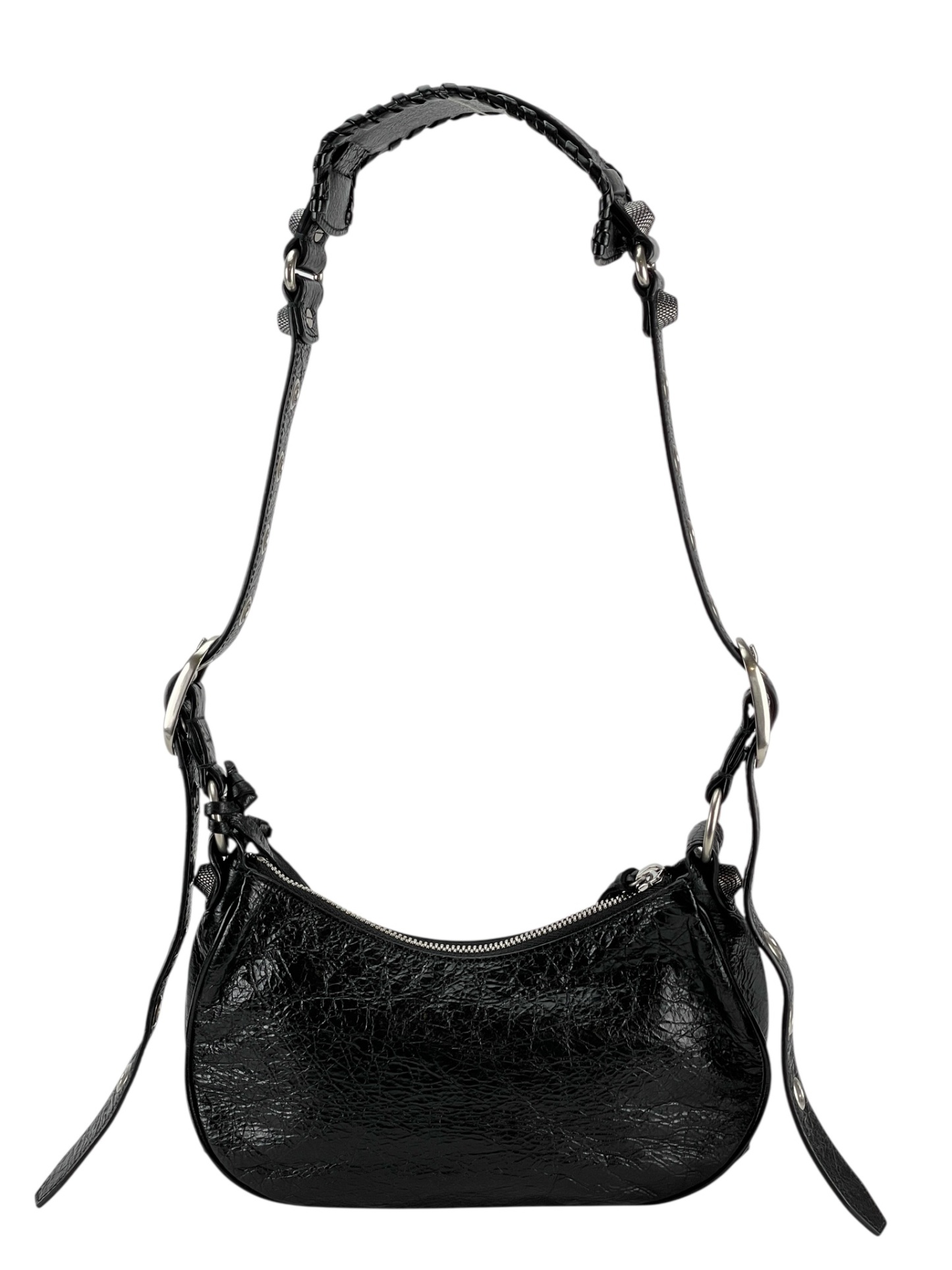 BALENCIAGA - Black Le Cagole Xs Cracked Leather Shoulder bag