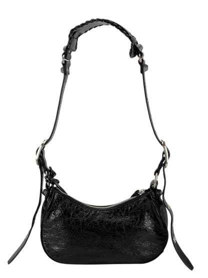 BALENCIAGA - Black Le Cagole Xs Cracked Leather Shoulder bag