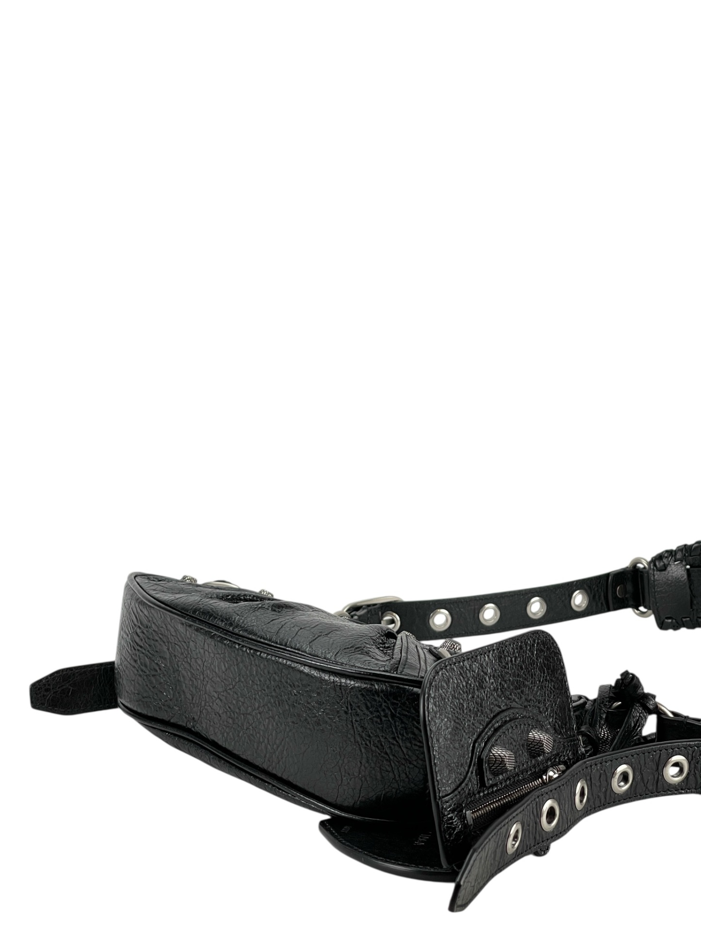 BALENCIAGA - Black Le Cagole Xs Cracked Leather Shoulder bag