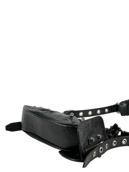 BALENCIAGA - Black Le Cagole Xs Cracked Leather Shoulder bag