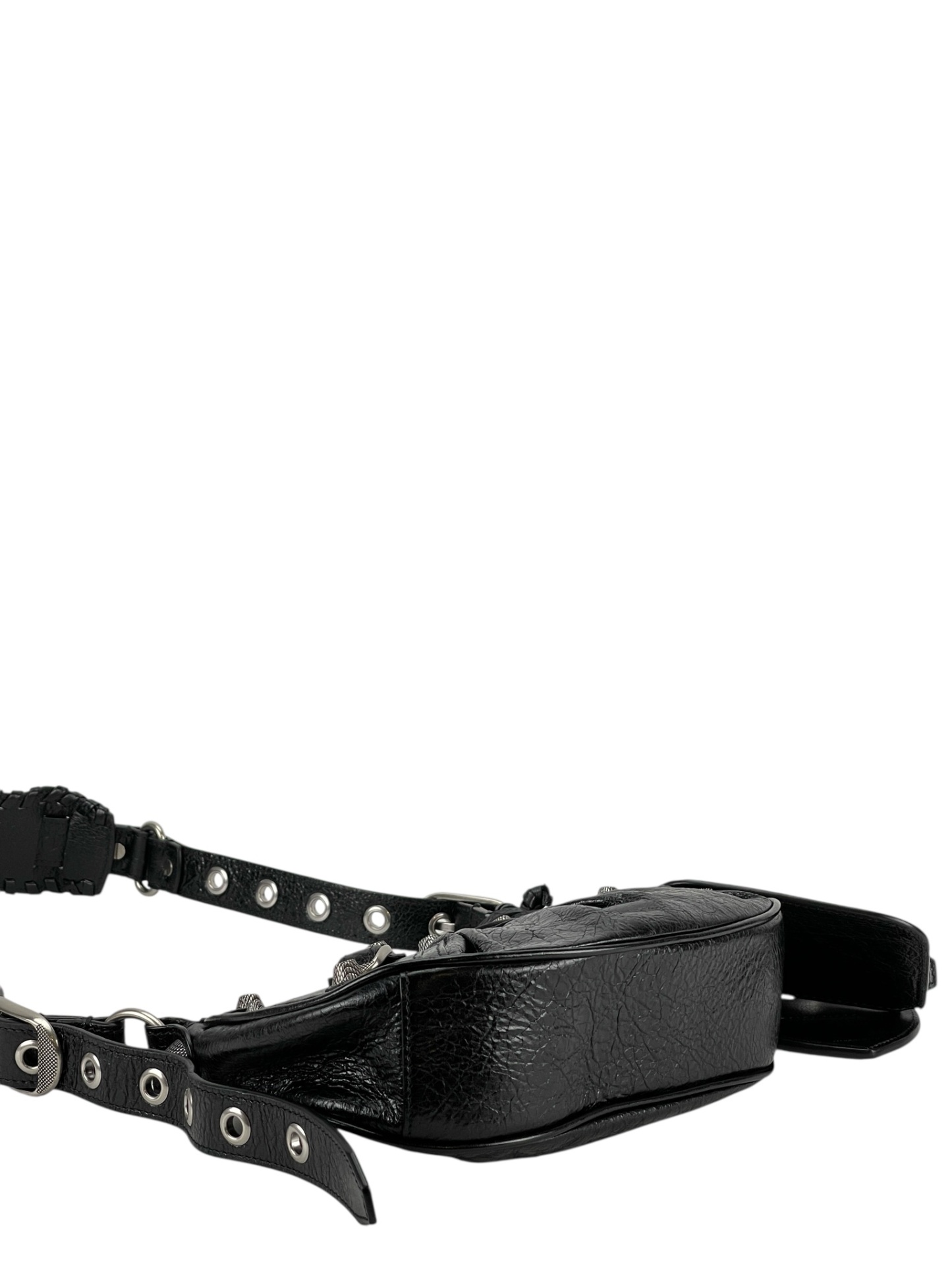 BALENCIAGA - Black Le Cagole Xs Cracked Leather Shoulder bag