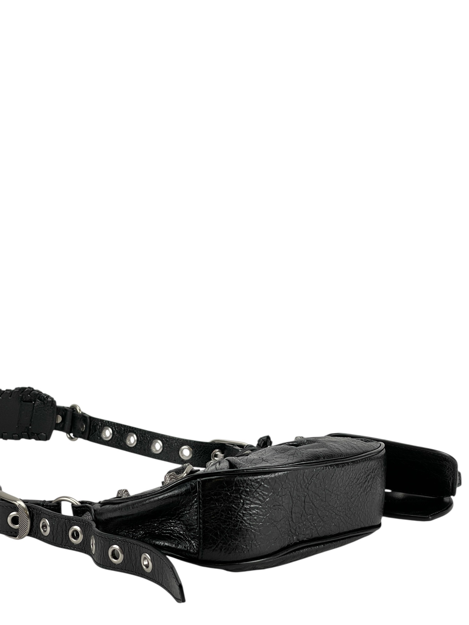 BALENCIAGA - Black Le Cagole Xs Cracked Leather Shoulder bag