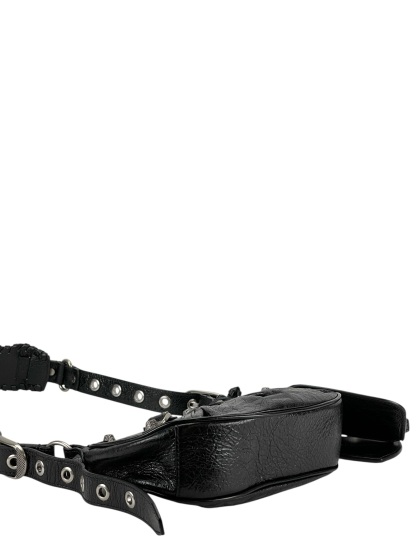 BALENCIAGA - Black Le Cagole Xs Cracked Leather Shoulder bag