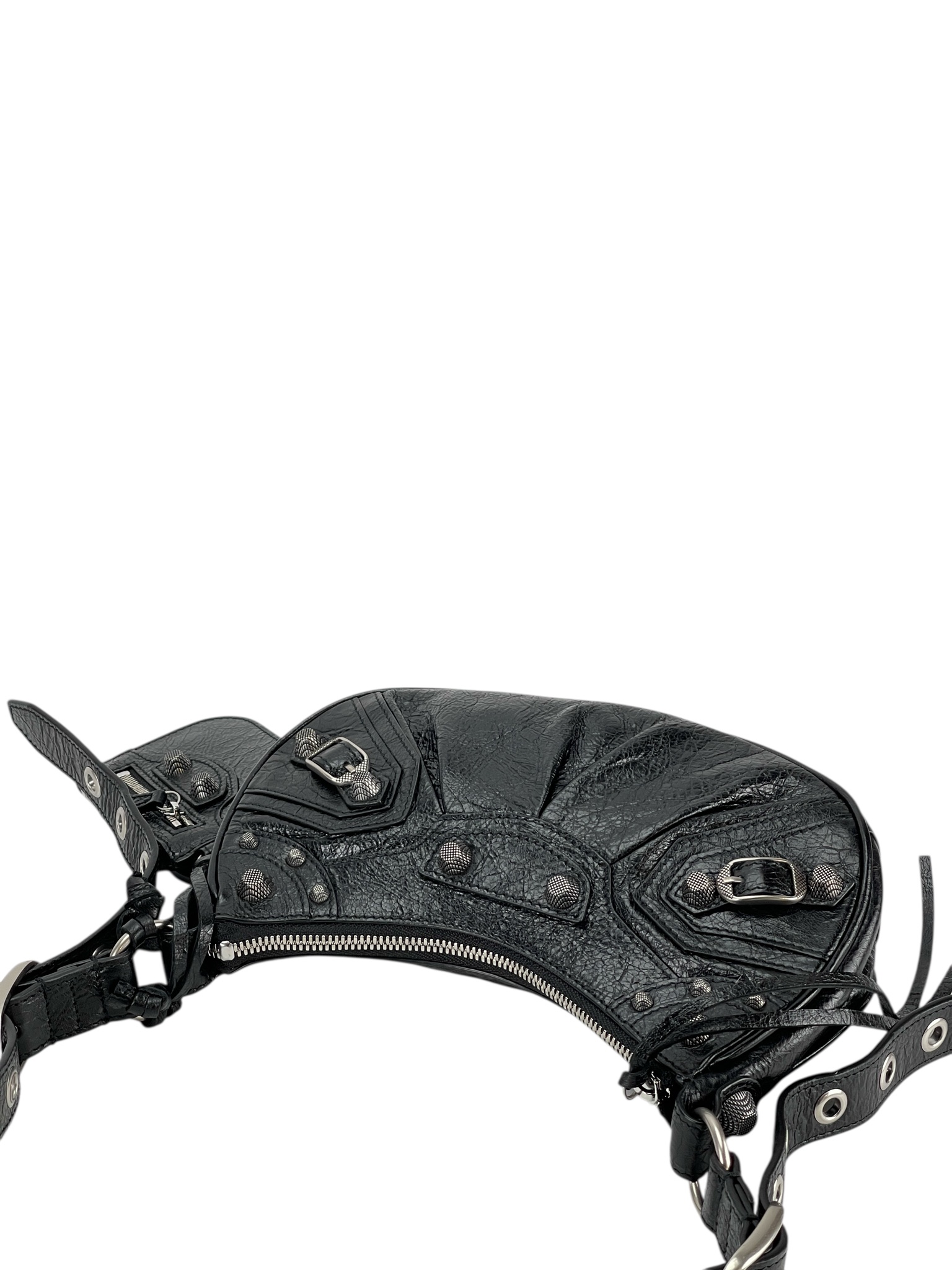 BALENCIAGA - Black Le Cagole Xs Cracked Leather Shoulder bag