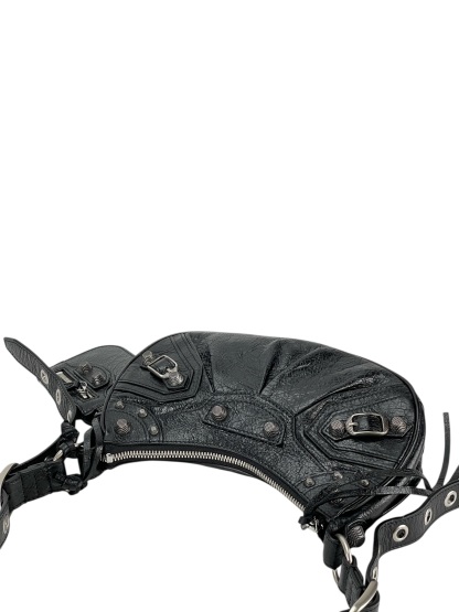 BALENCIAGA - Black Le Cagole Xs Cracked Leather Shoulder bag