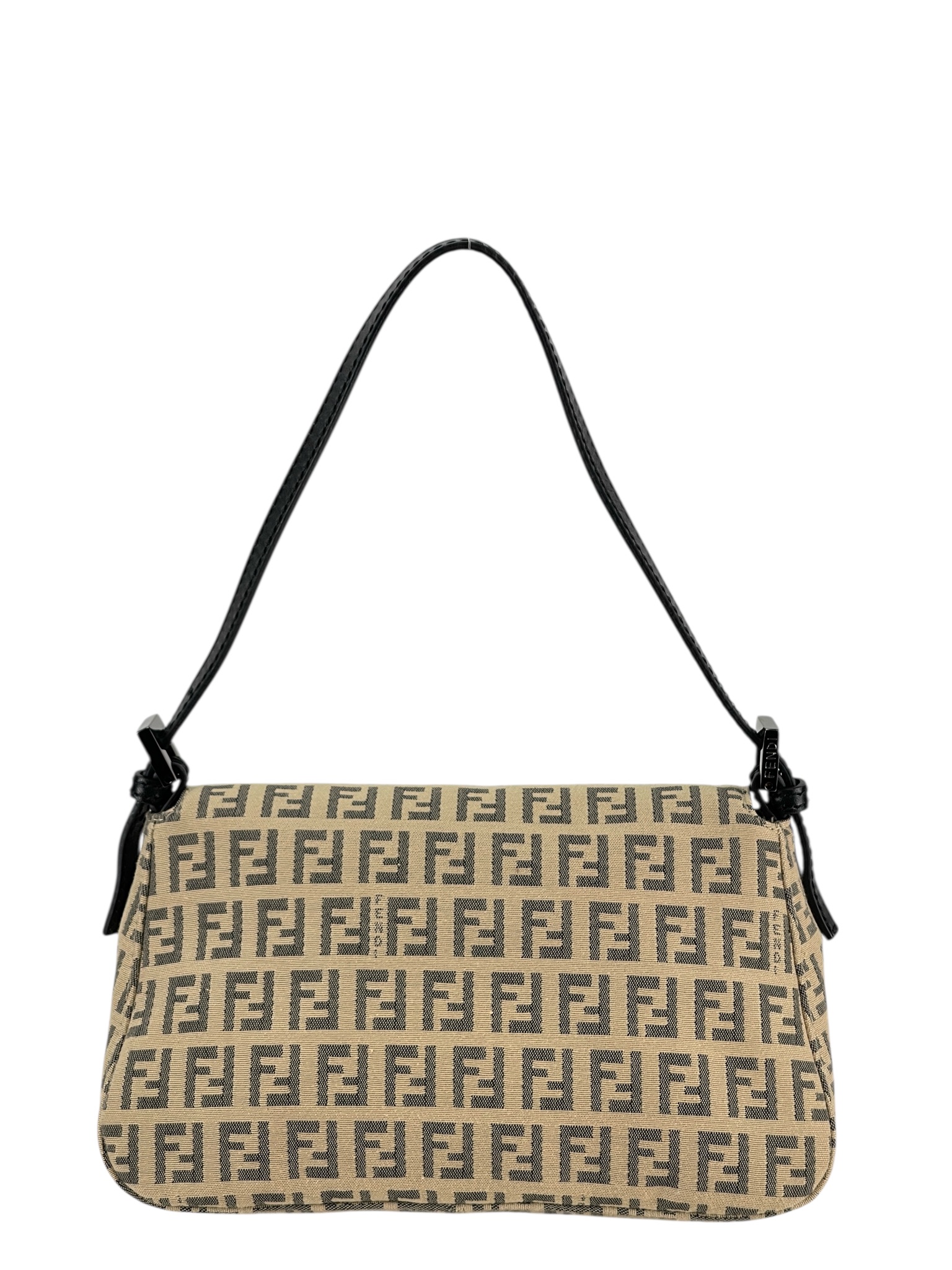 FENDI - Beige Zucca Canvas Leather Shoulder Bag 