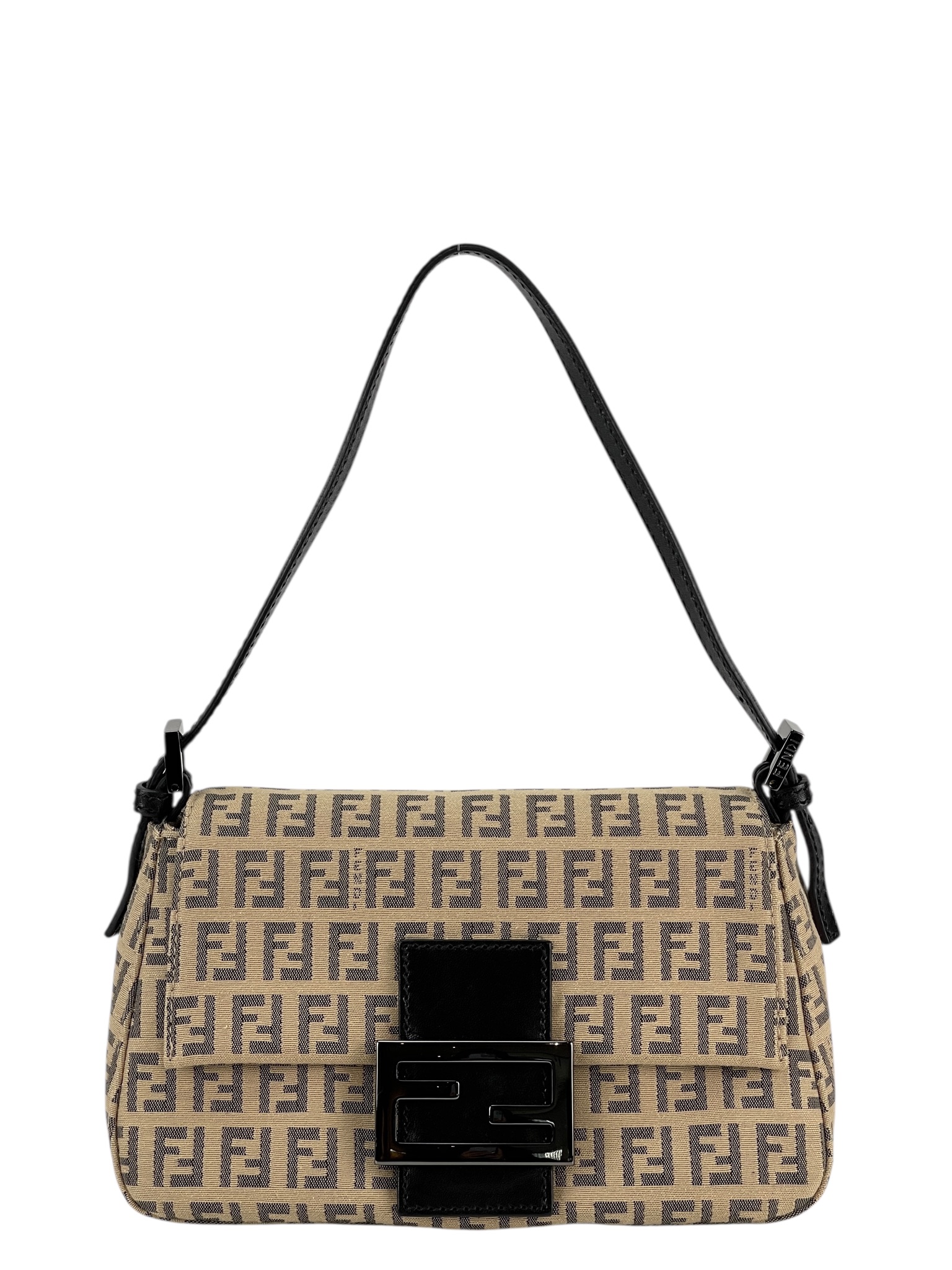 FENDI - Beige Zucca Canvas Leather Shoulder Bag 