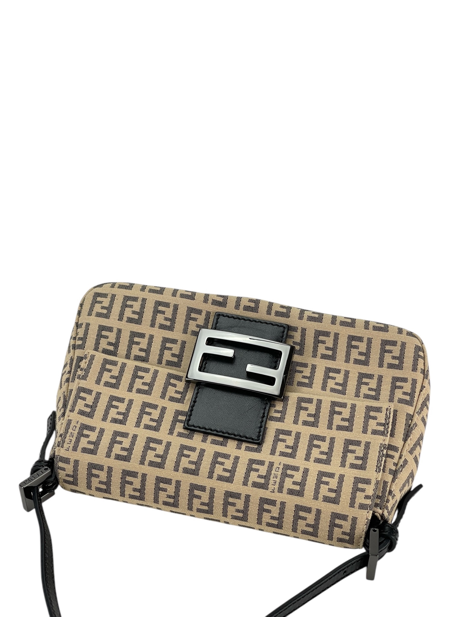FENDI - Beige Zucca Canvas Leather Shoulder Bag 