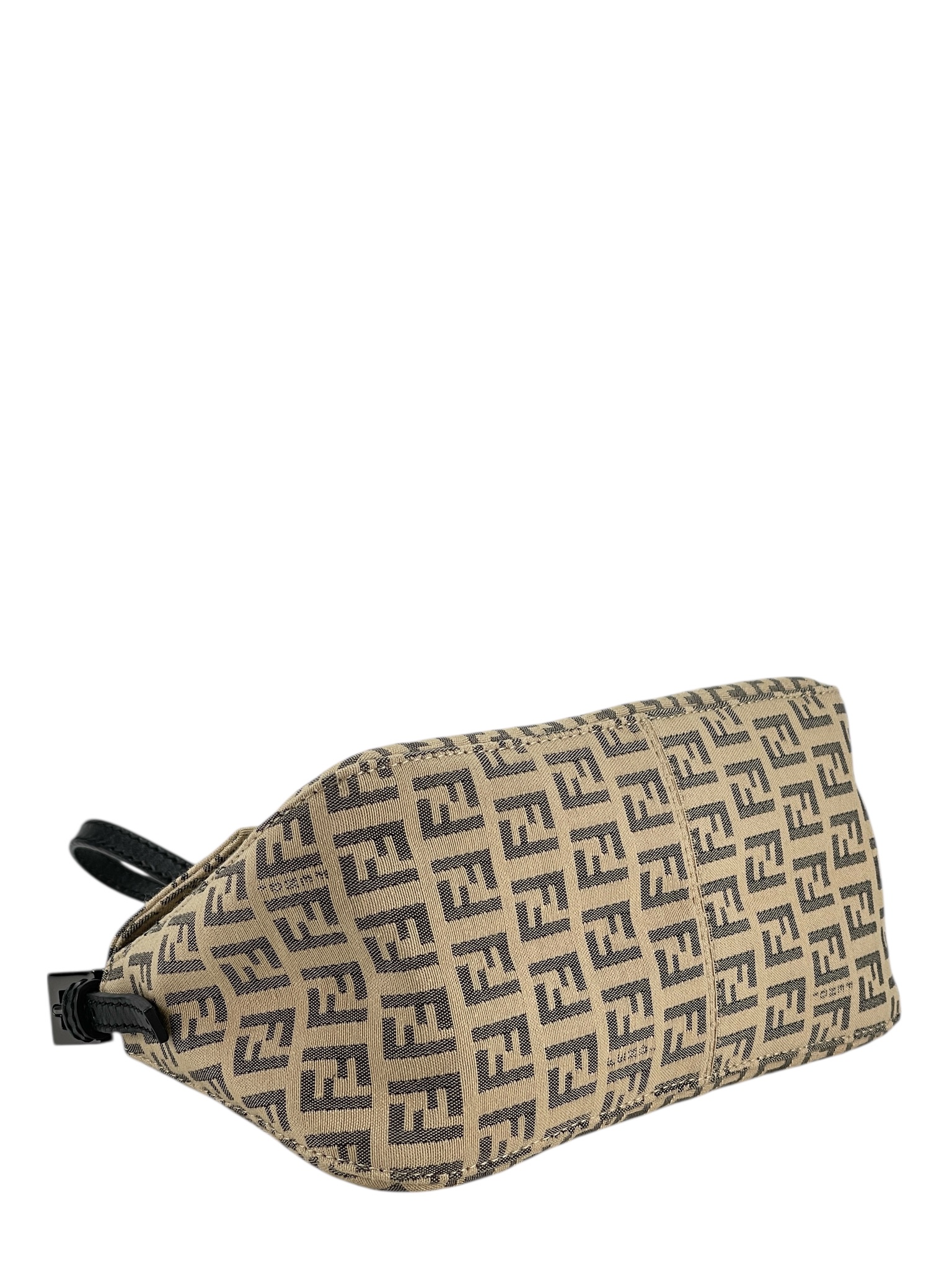 FENDI - Beige Zucca Canvas Leather Shoulder Bag 