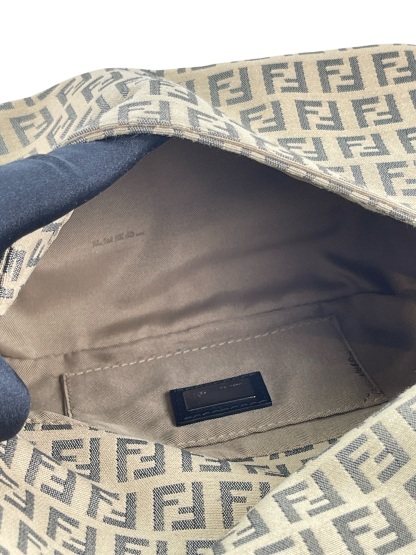 FENDI - Beige Zucca Canvas Leather Shoulder Bag 