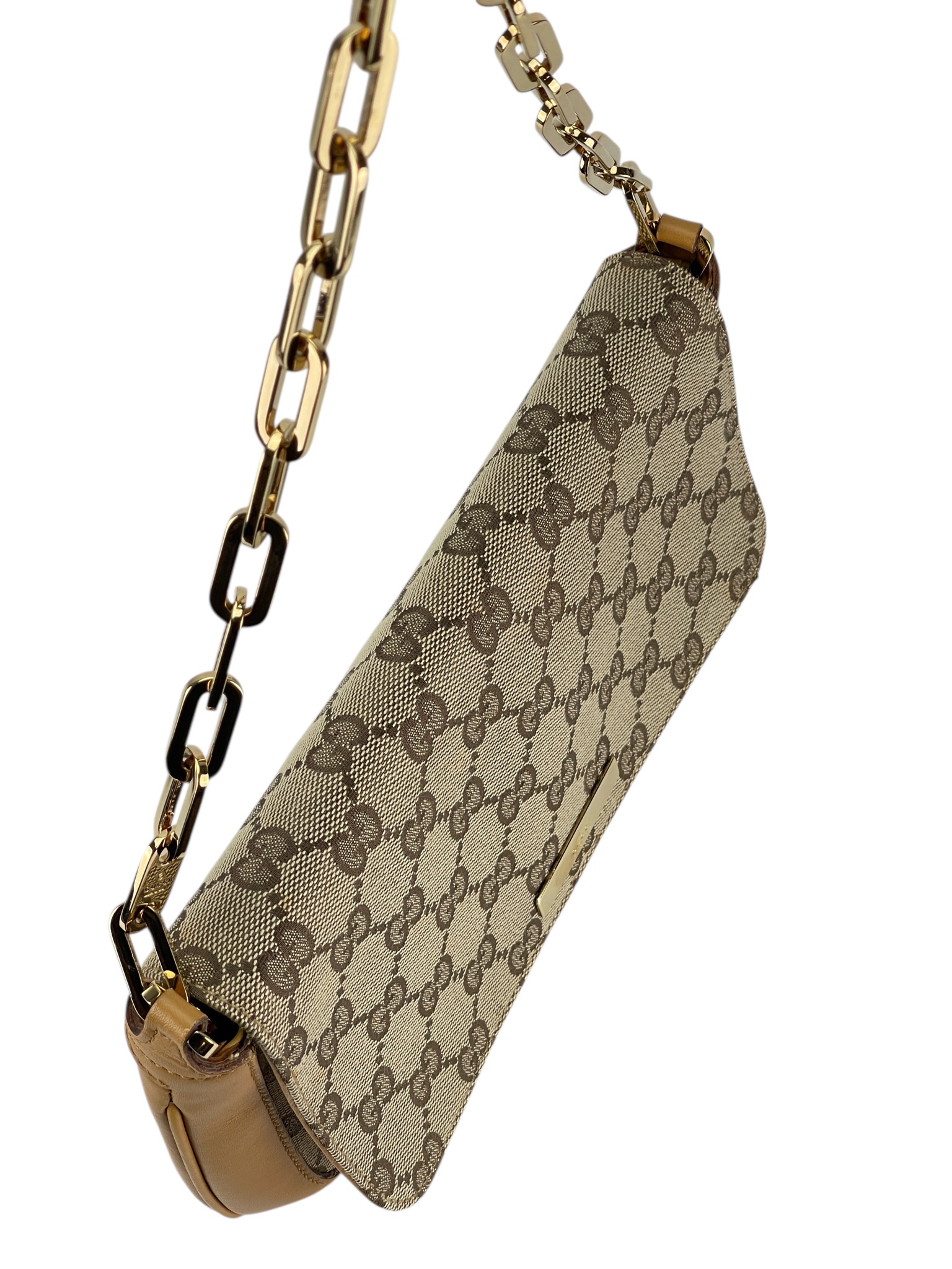 GUCCI - Beige Monogram Chain Crossbody Bag