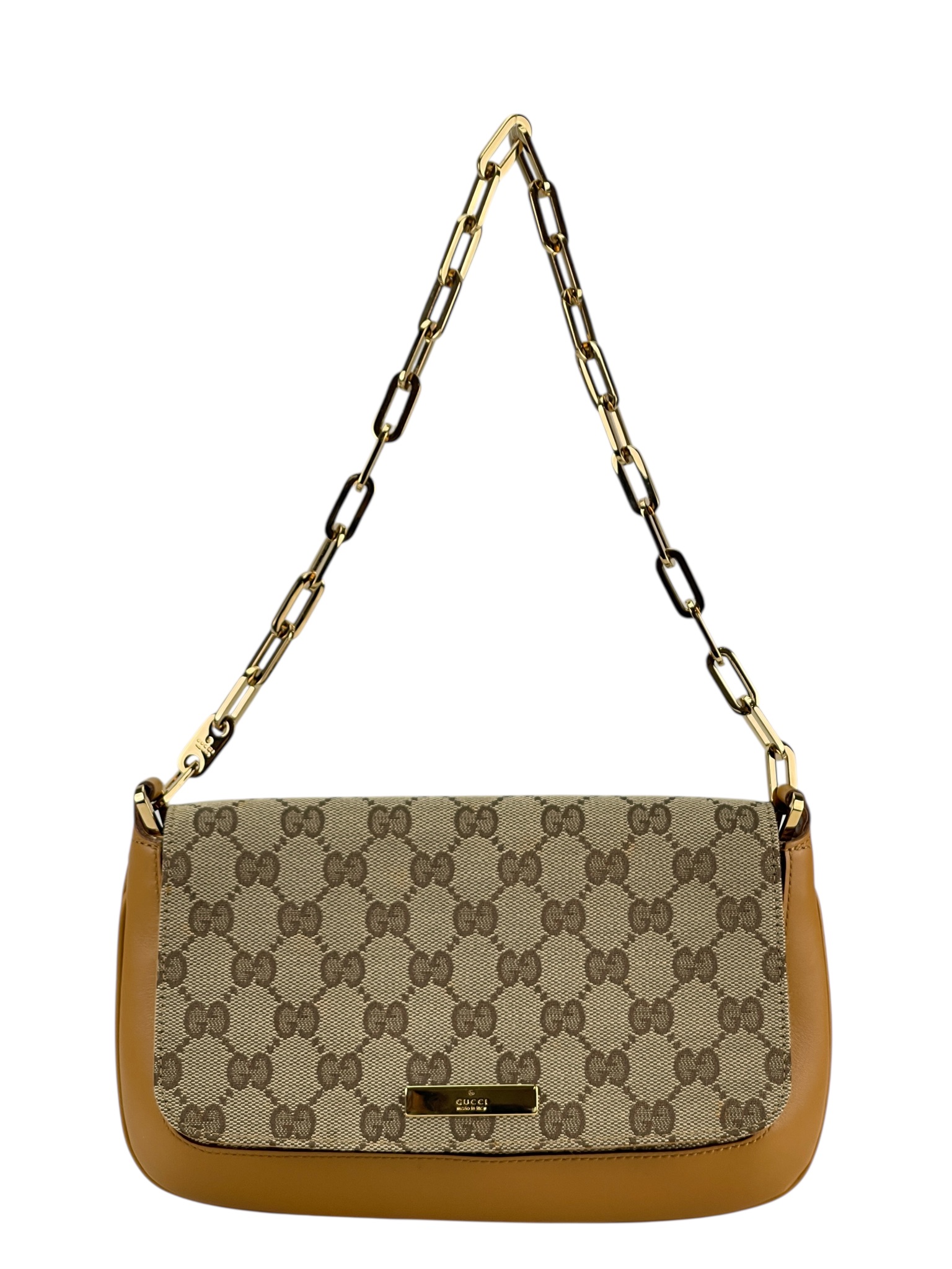 GUCCI - Beige Monogram Chain Crossbody Bag