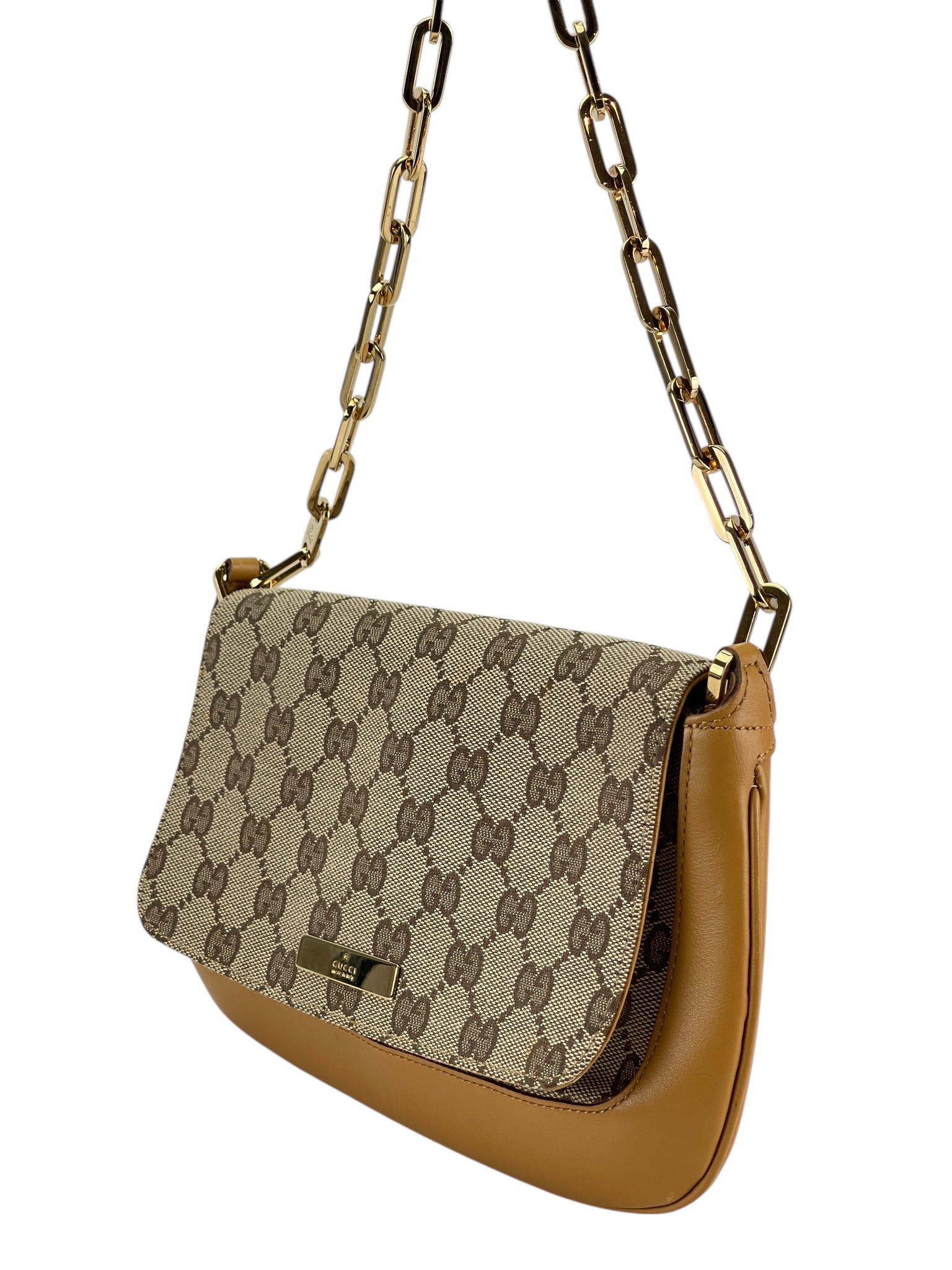 GUCCI - Beige Monogram Chain Crossbody Bag