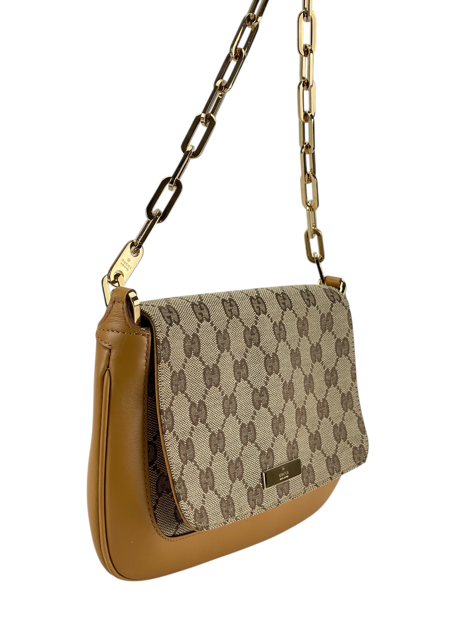 GUCCI - Beige Monogram Chain Crossbody Bag