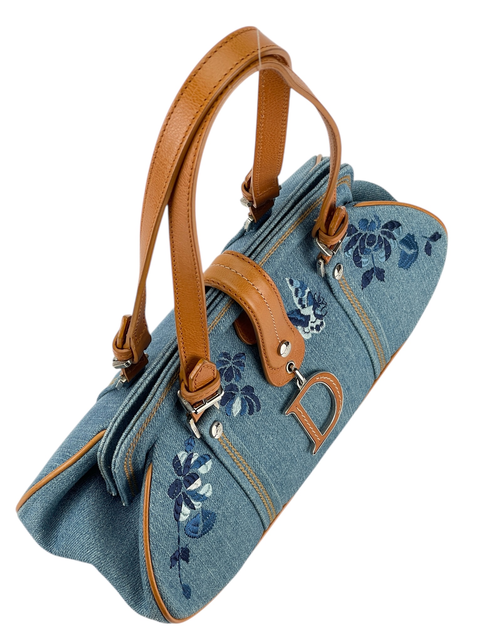 CHRISTIAN DIOR - Blue Denim Butterfly Flower Handbag