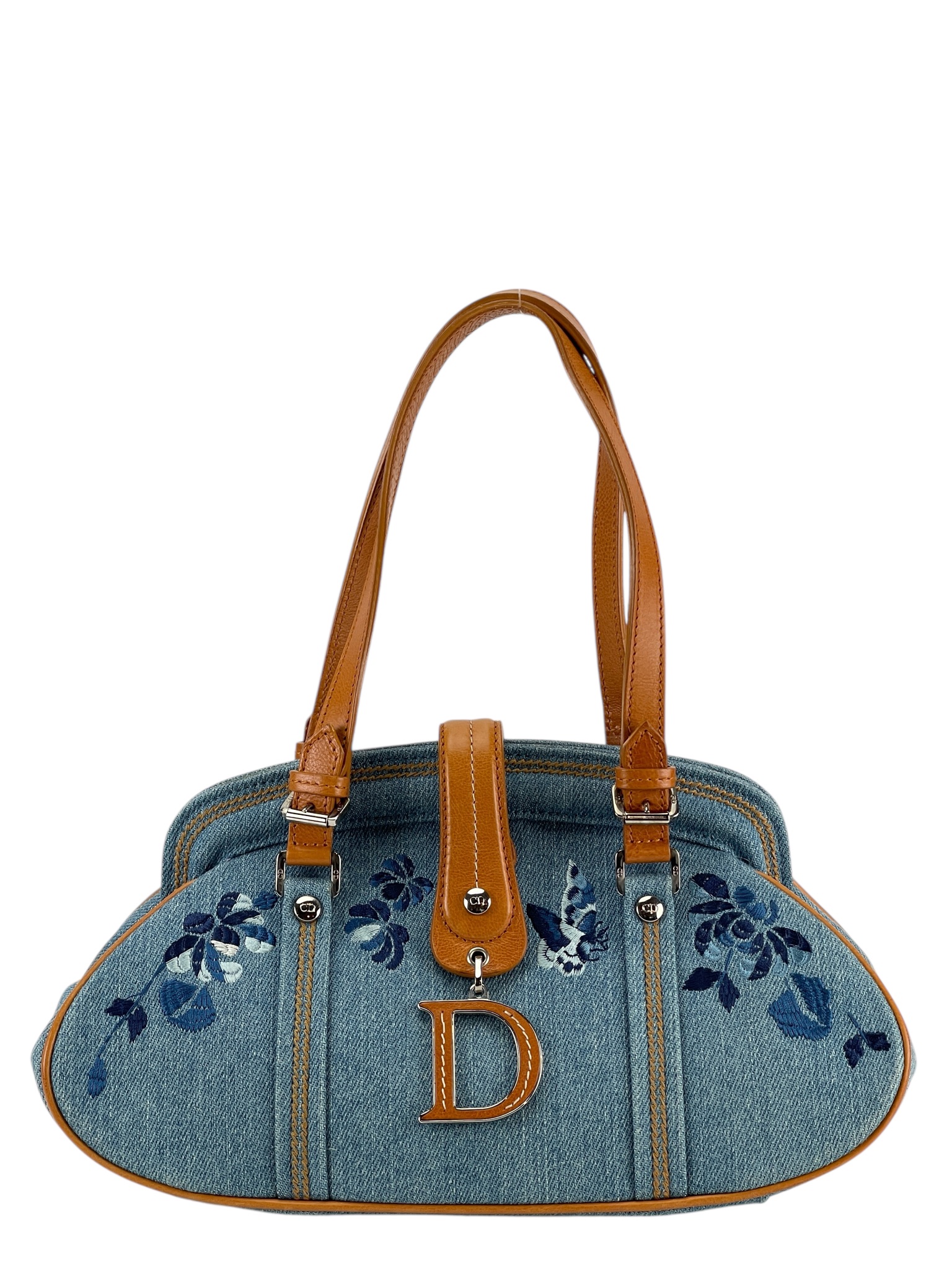 CHRISTIAN DIOR - Blue Denim Butterfly Flower Handbag