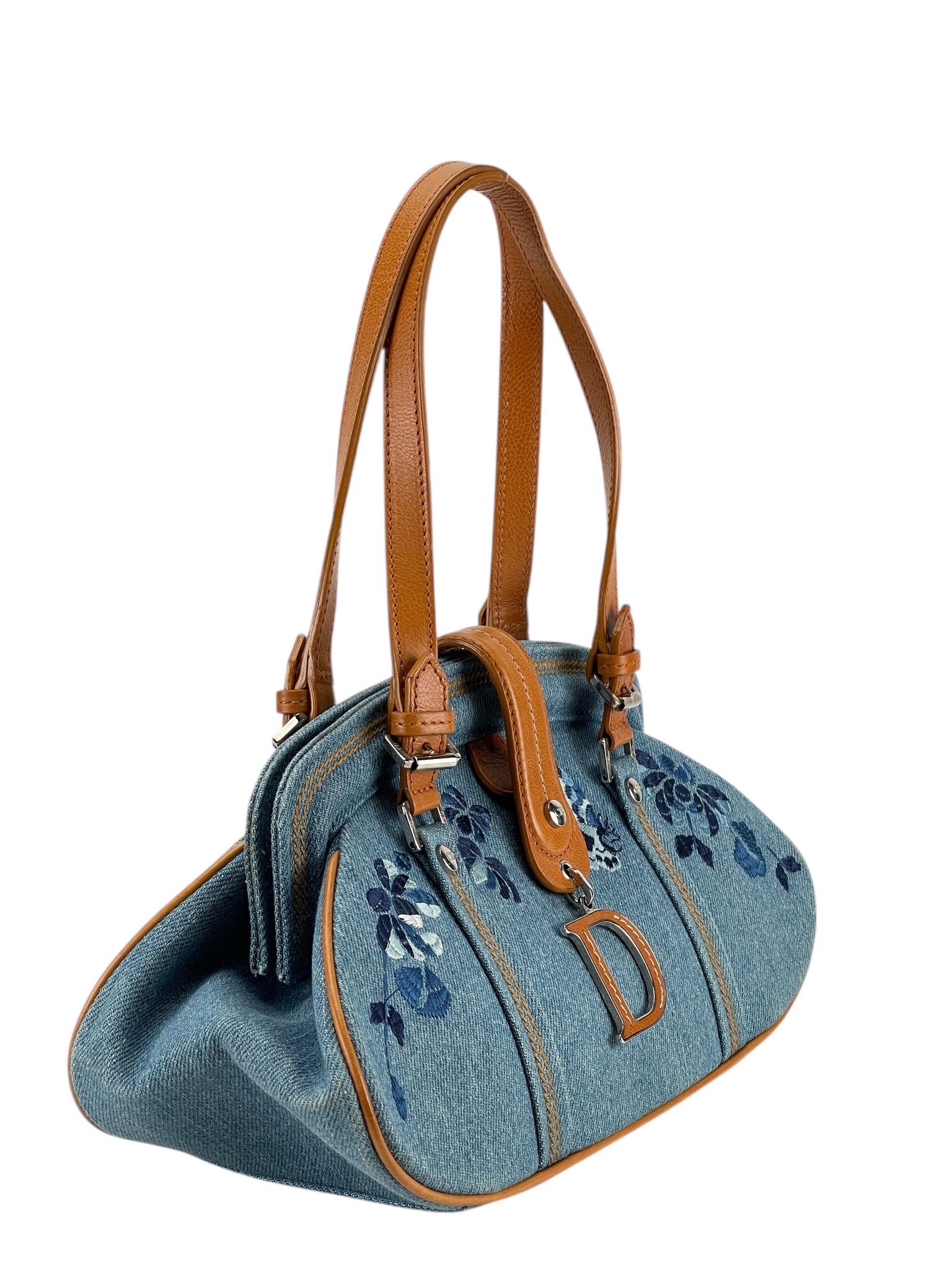 CHRISTIAN DIOR - Blue Denim Butterfly Flower Handbag