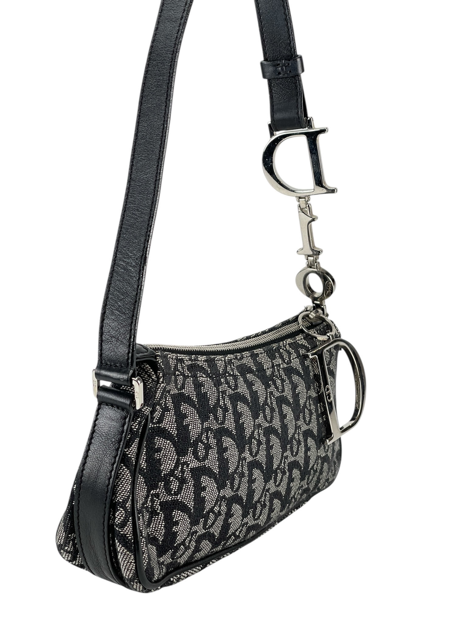 CHRISTIAN DIOR - Black Canvas Pouch Shoulder Bag 拍照用