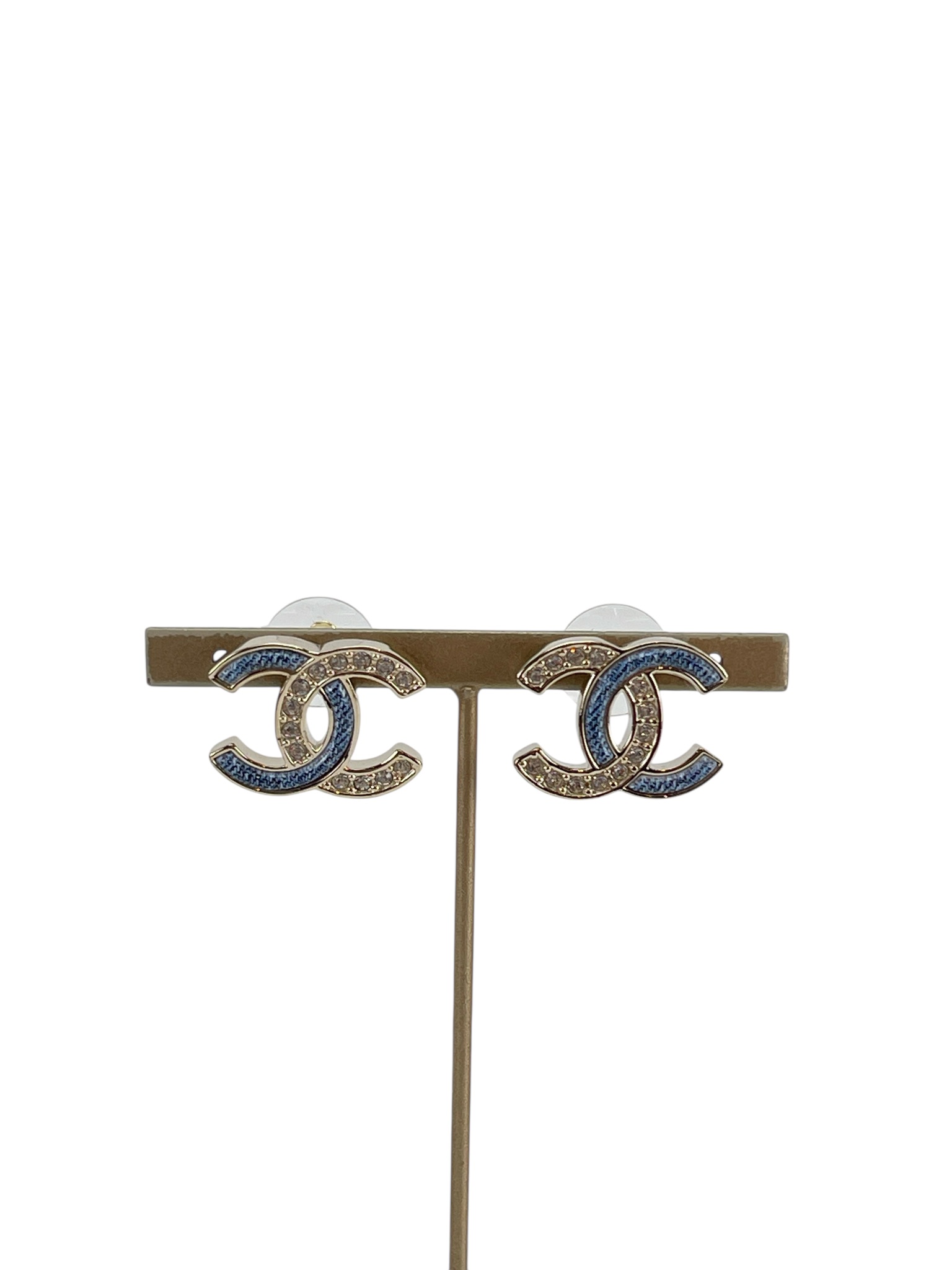 CHANEL - 26C Gold CC Crystal Denim Earrings