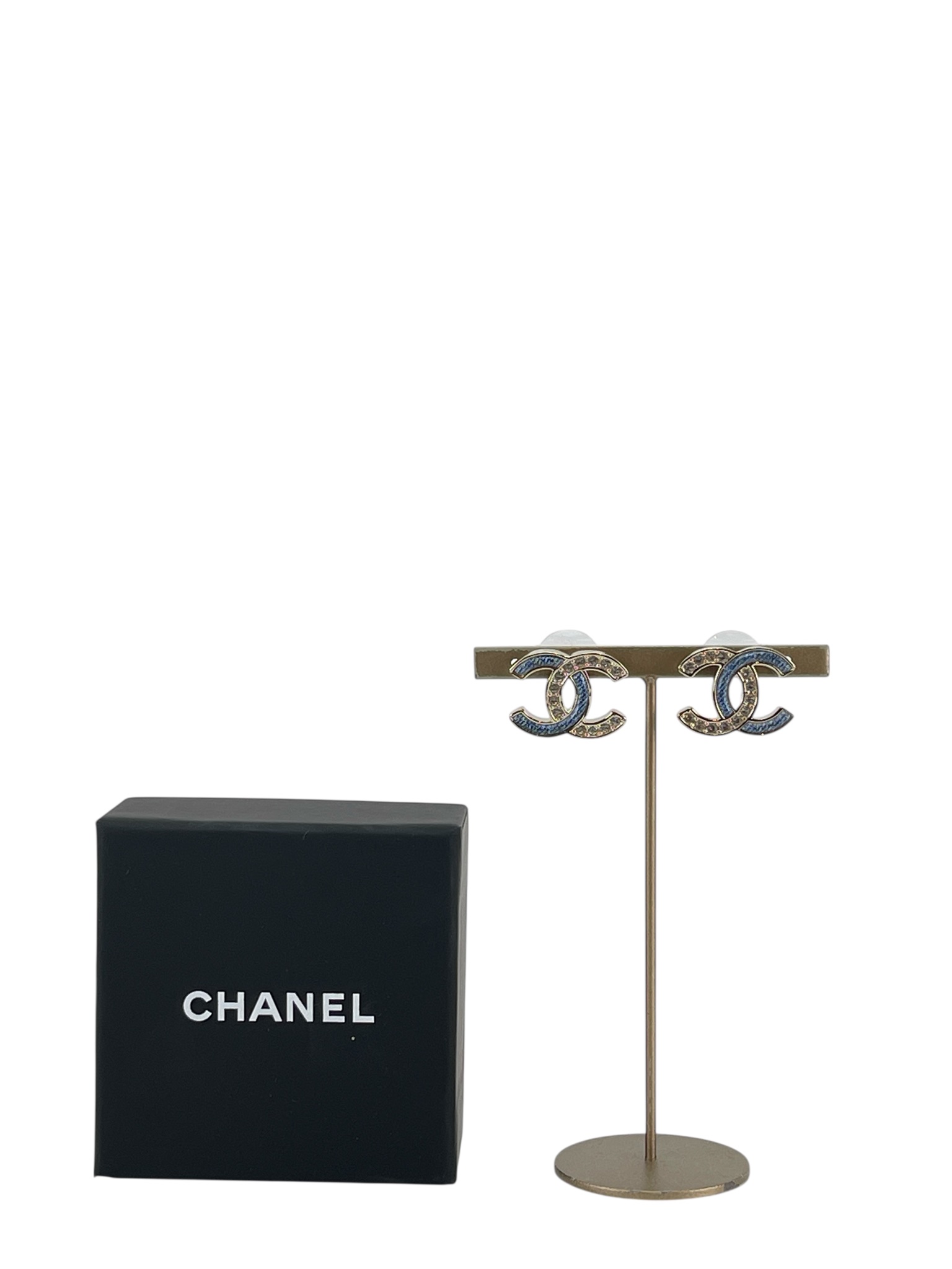 CHANEL - 26C Gold CC Crystal Denim Earrings