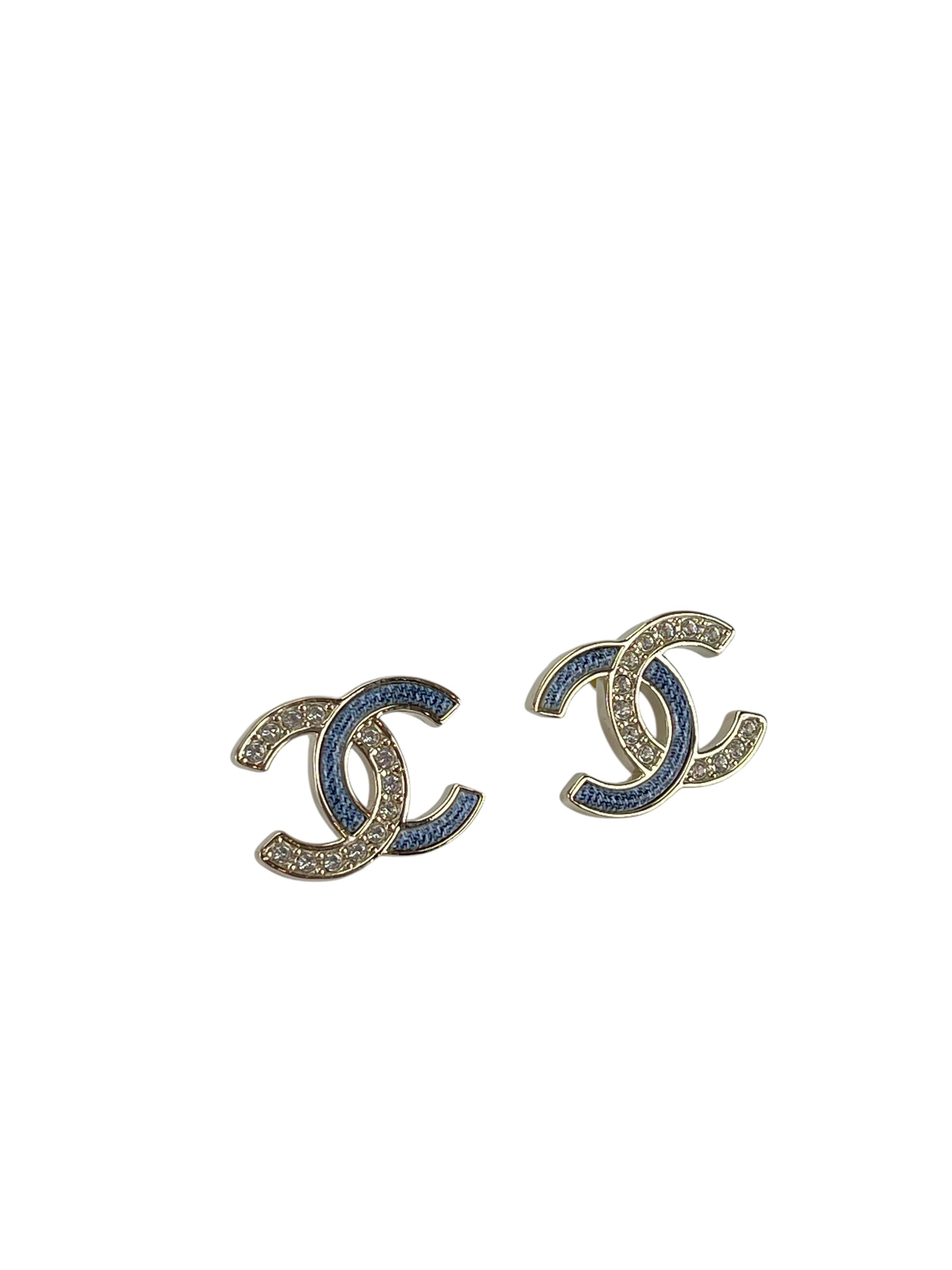 CHANEL - 26C Gold CC Crystal Denim Earrings