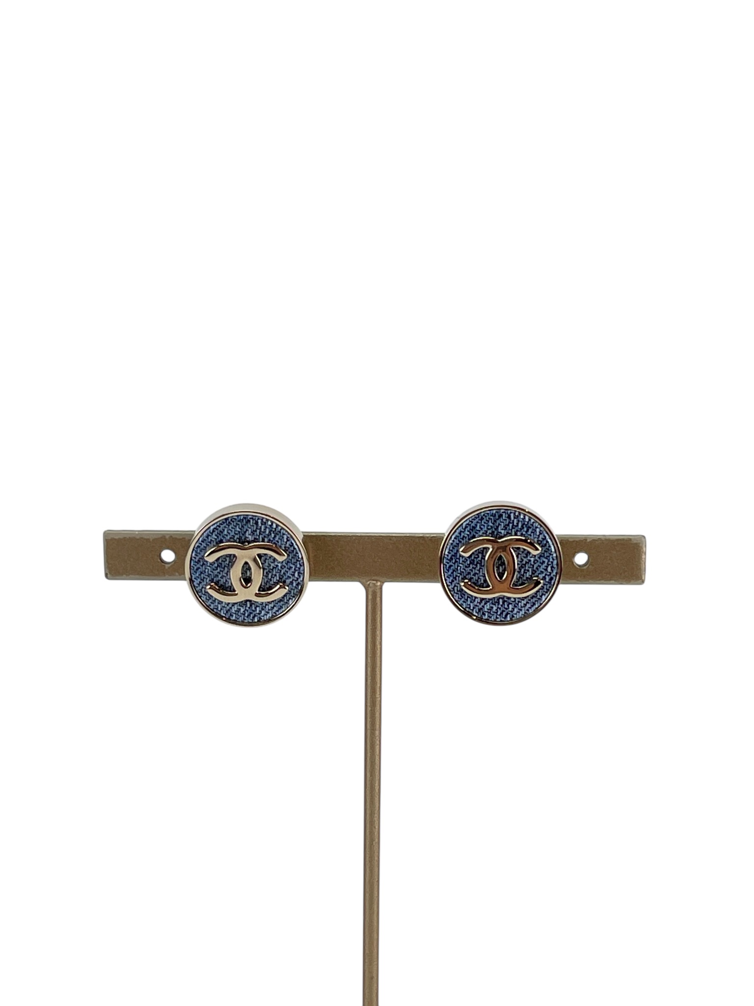 CHANEL - 26C Gold Denim Coco Mark Circle Earrings 