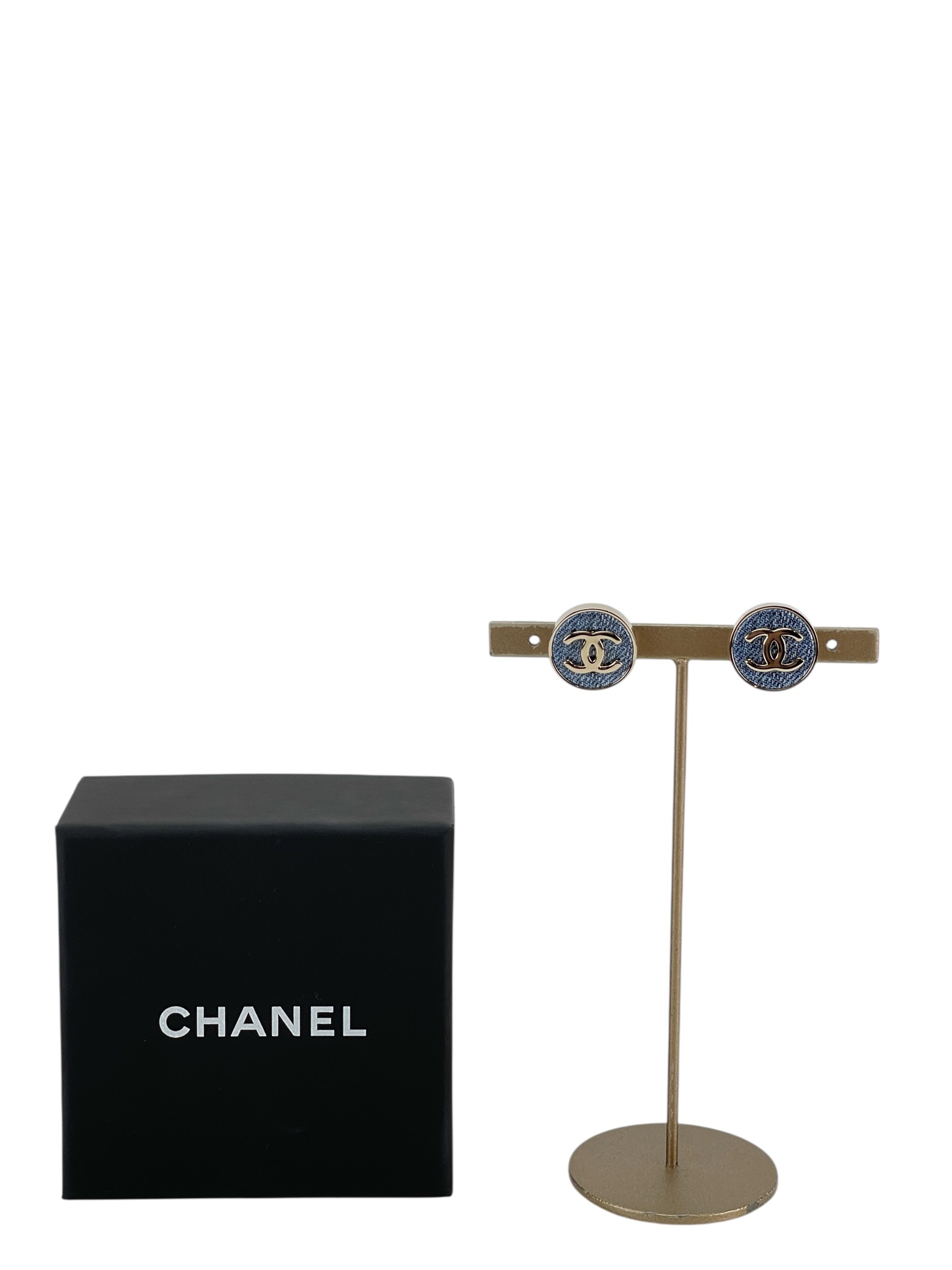 CHANEL - 26C Gold Denim Coco Mark Circle Earrings 