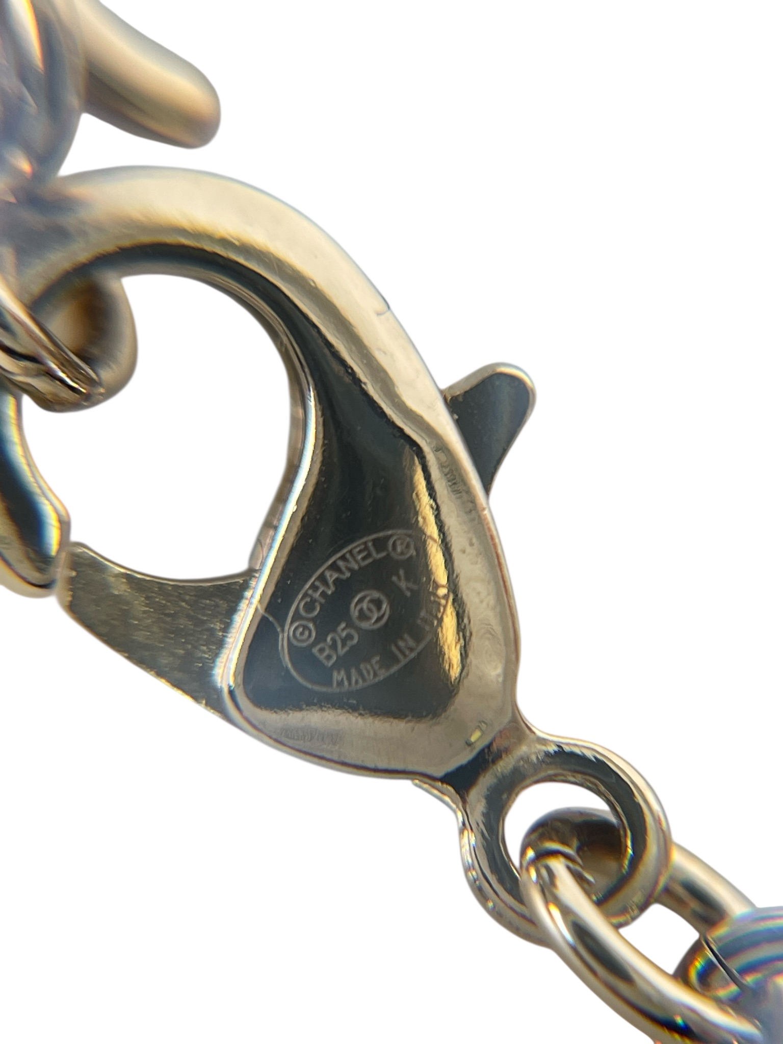 CHANEL - 25K Gold CC Bow Pearl Rhinestone Necklace