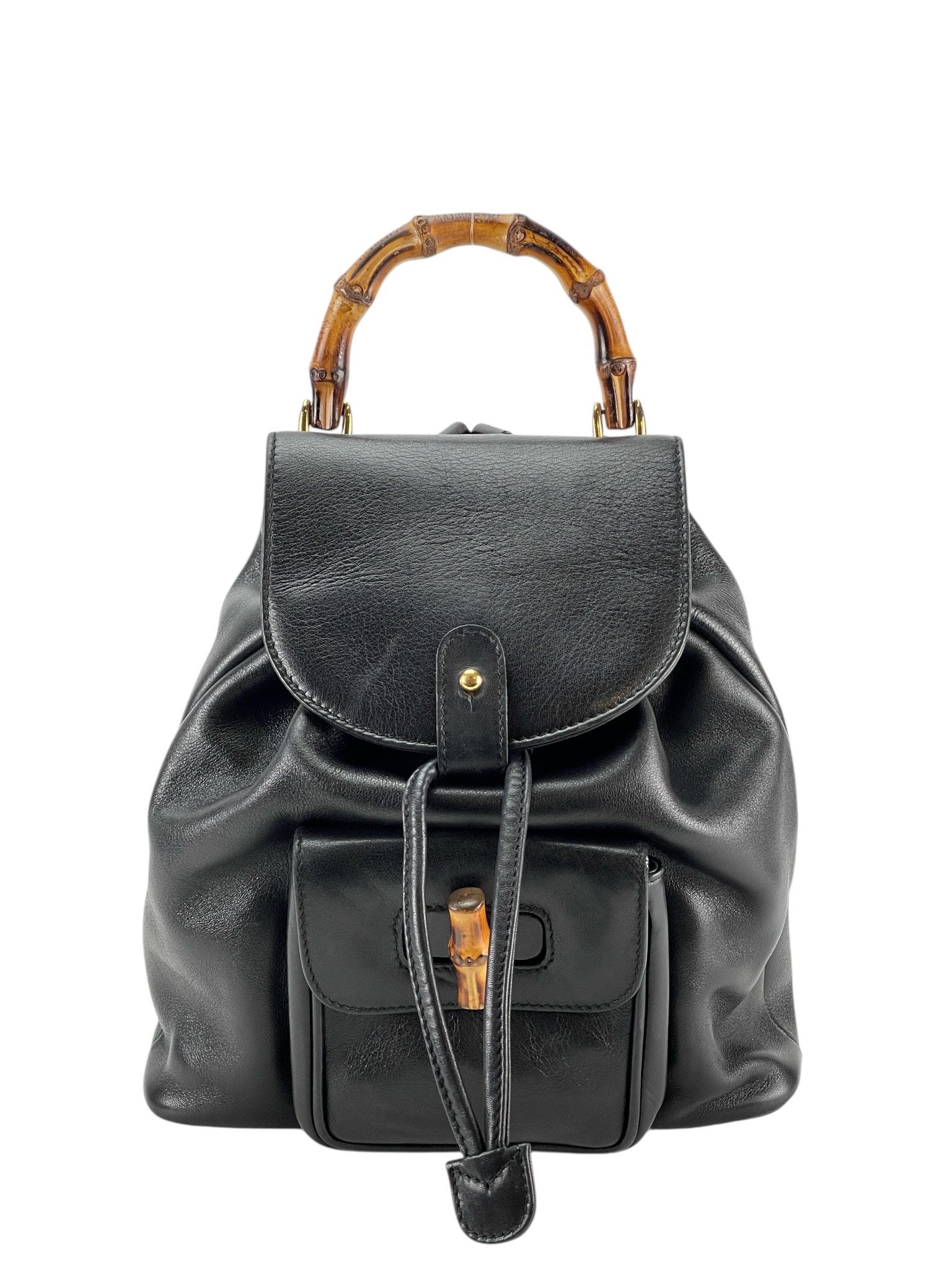GUCCI - Black Bamboo Leather Backpack