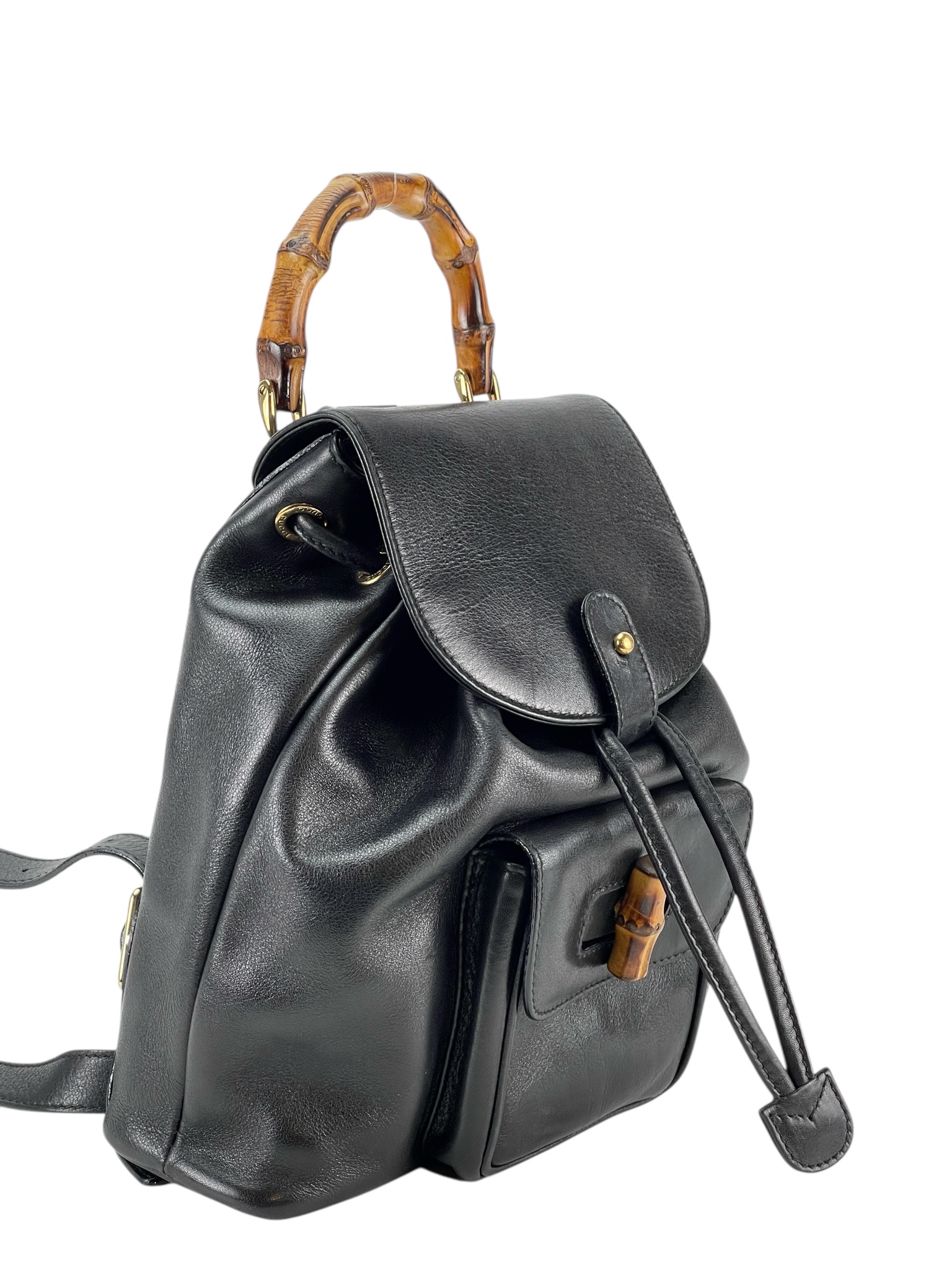 GUCCI - Black Bamboo Leather Backpack