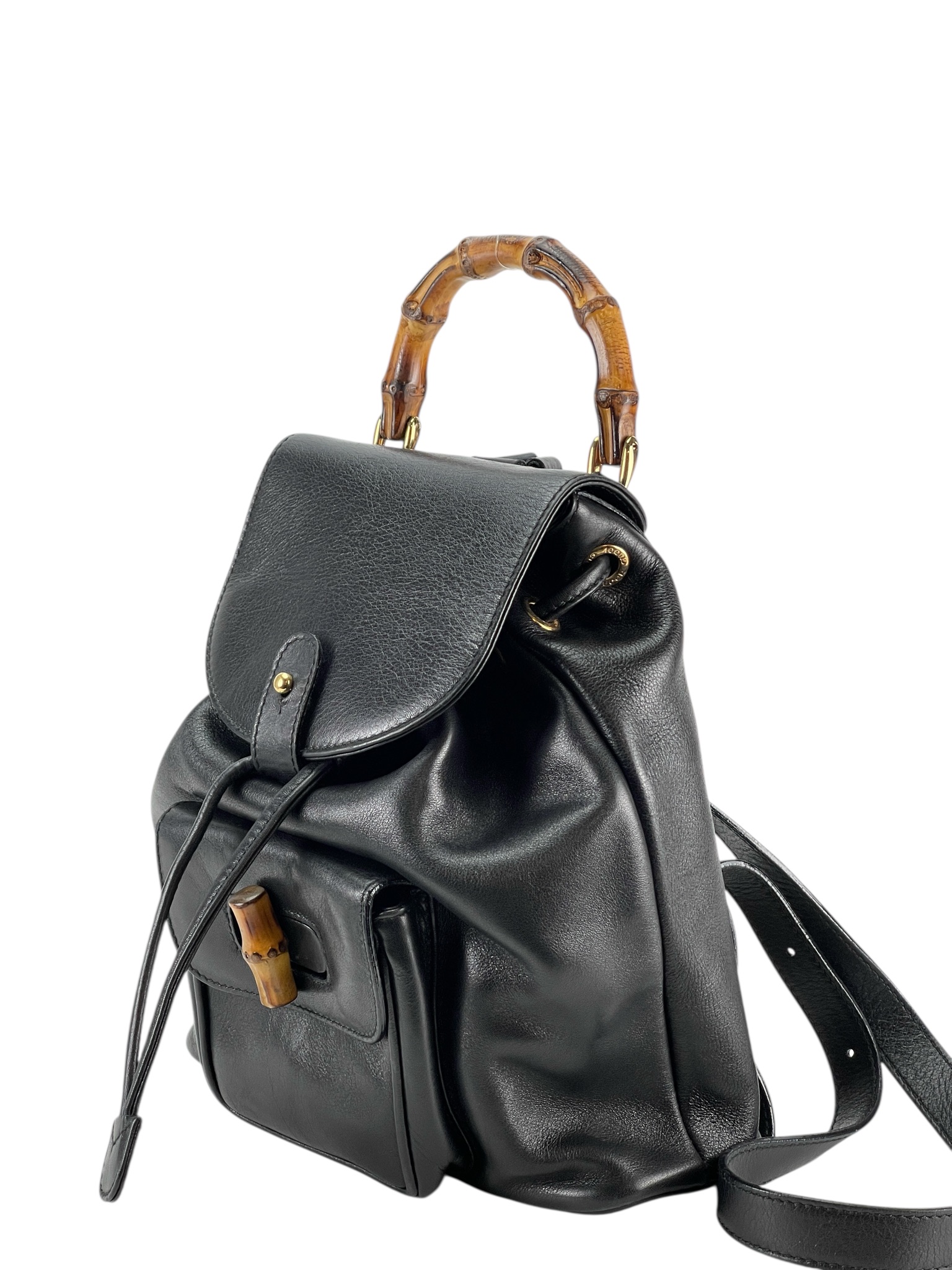 GUCCI - Black Bamboo Leather Backpack