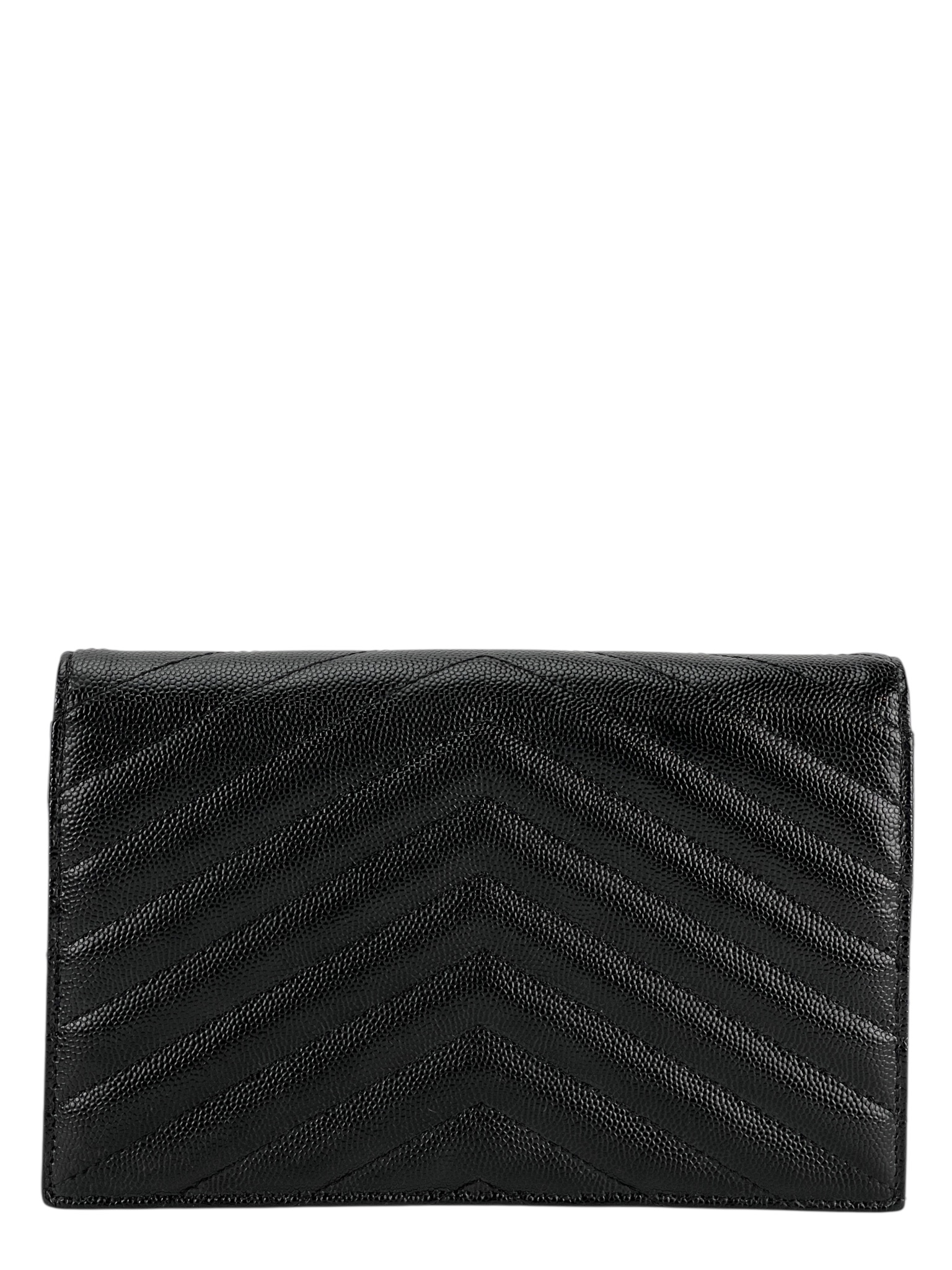 SAINT LAURENT - Grain De Poudre Matelasse Chevron Monogram Envelope Chain Wallet Black