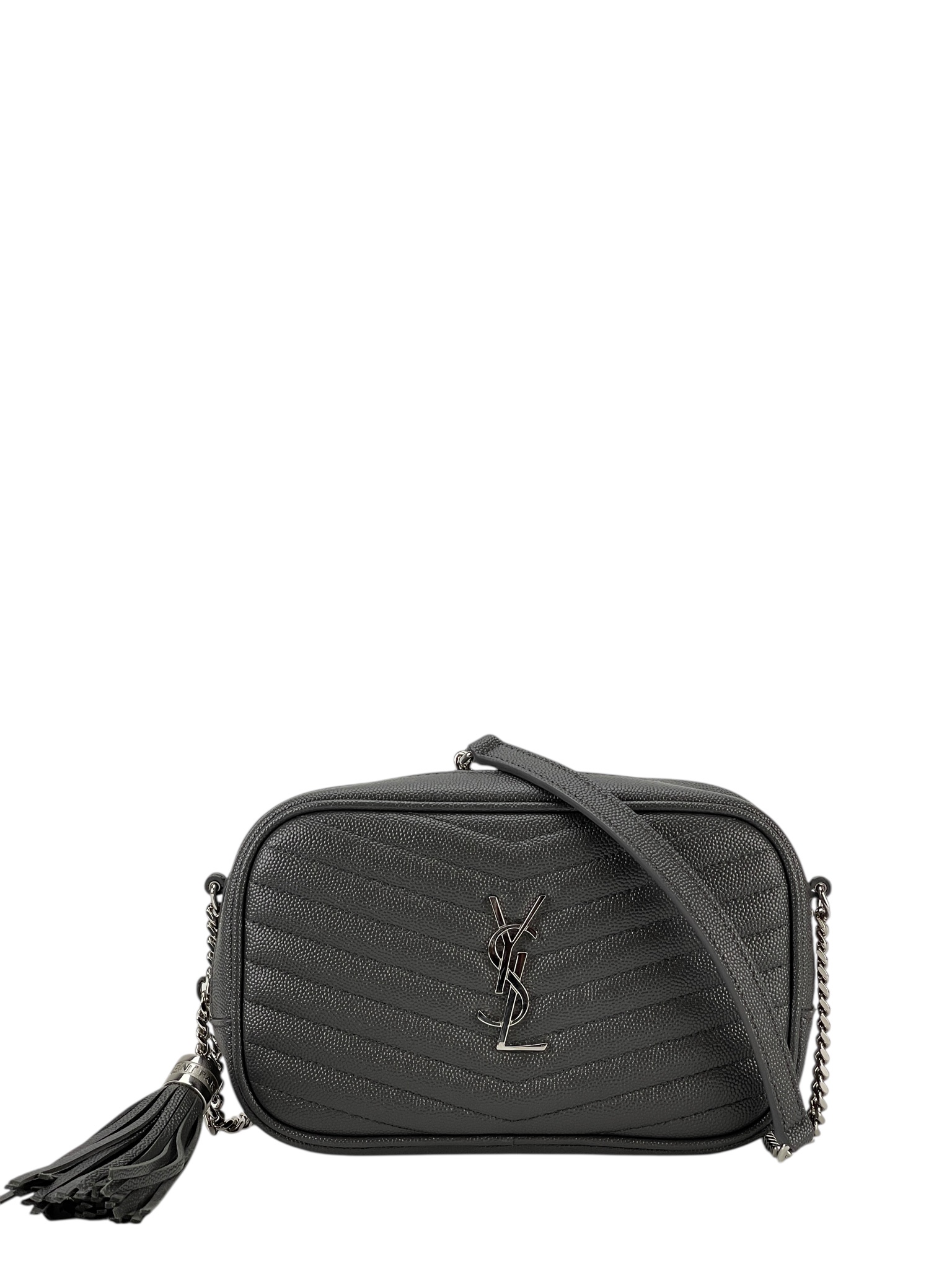 SAINT LAURENT - Grey Leather Chain Shoulder Bag