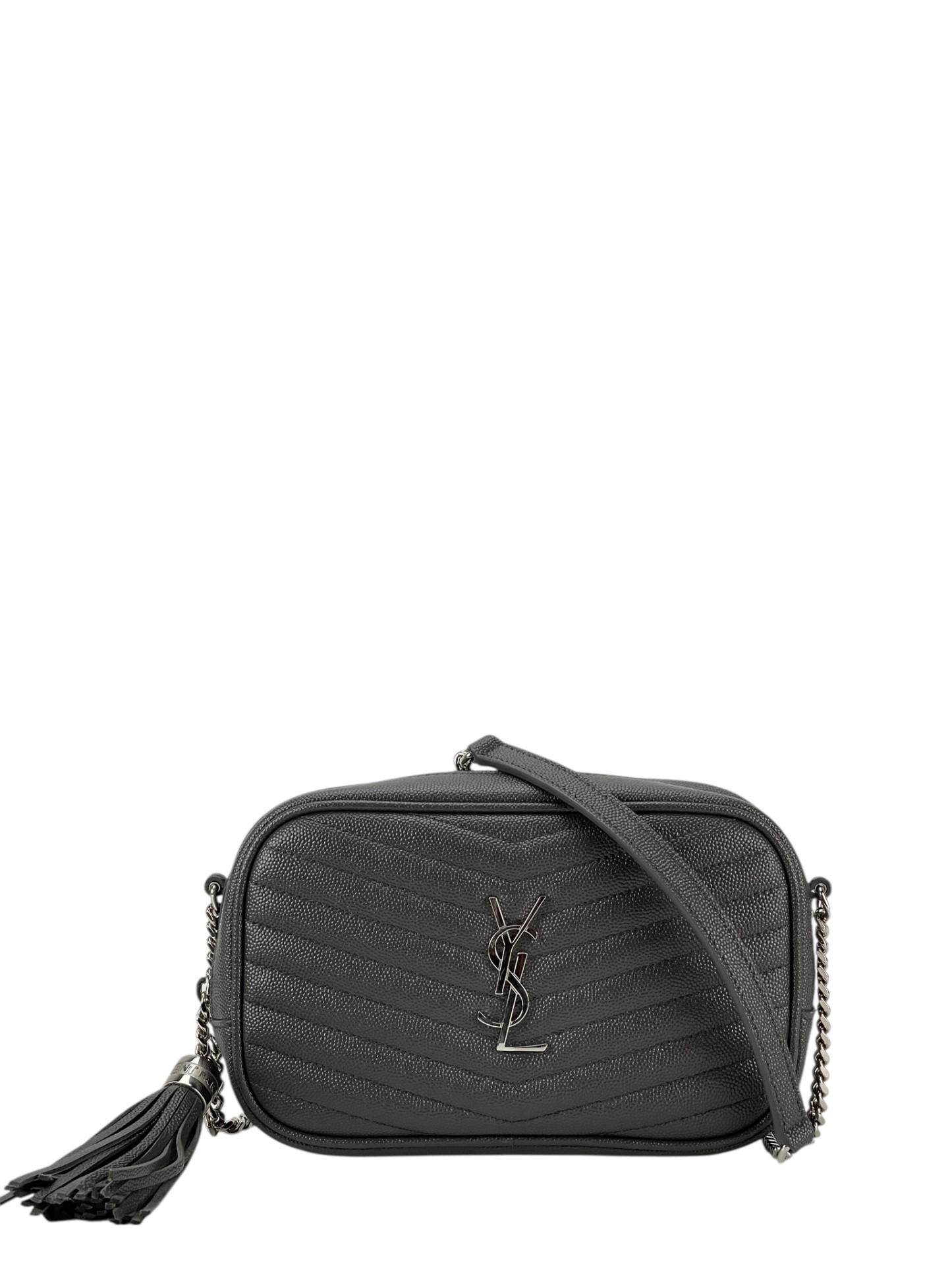 SAINT LAURENT - Grey Leather Chain Shoulder Bag