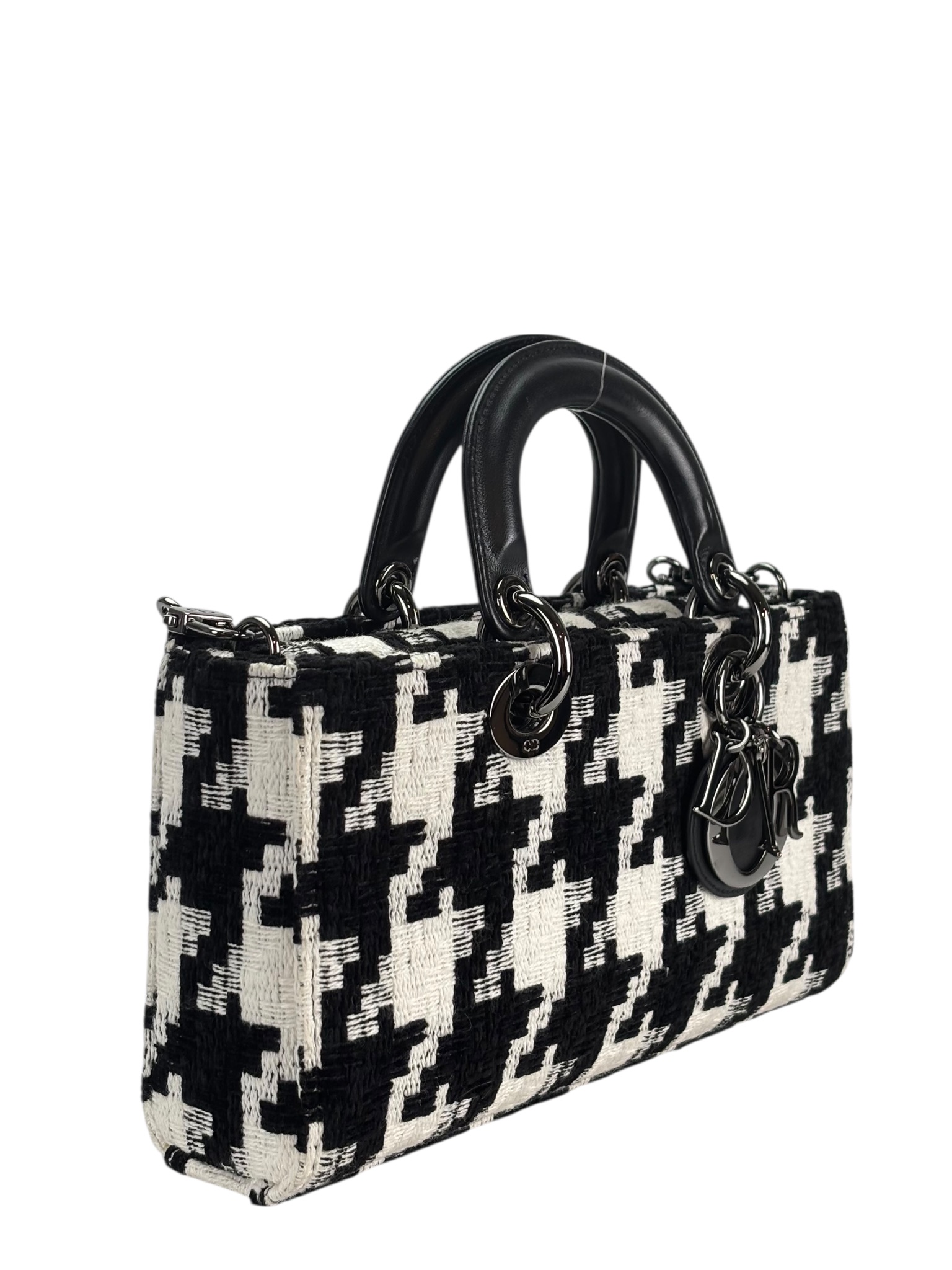 CHRISTIAN DIOR - Houndstooth Pattern Wool Lady Dior D-Joy HandBag