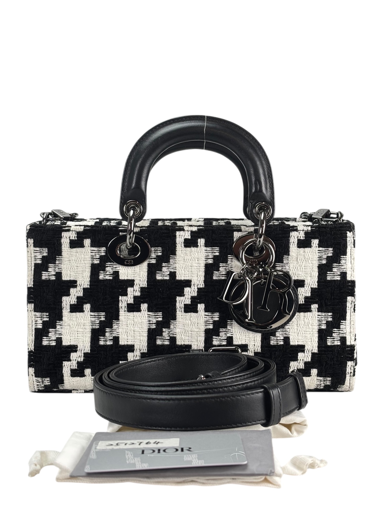 CHRISTIAN DIOR - Houndstooth Pattern Wool Lady Dior D-Joy HandBag