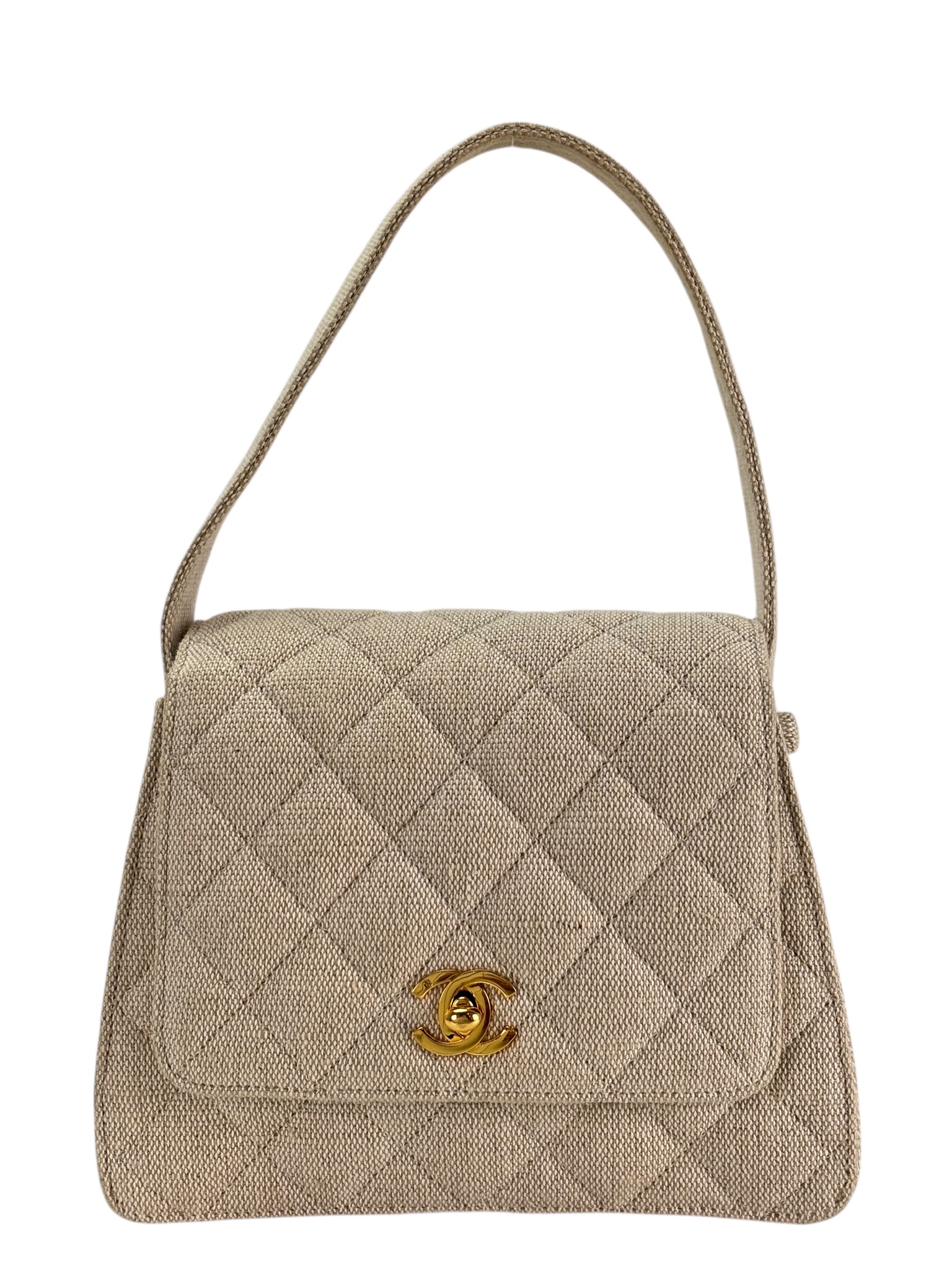 CHANEL - Beige Canvas Timeless Classique Top Handbag