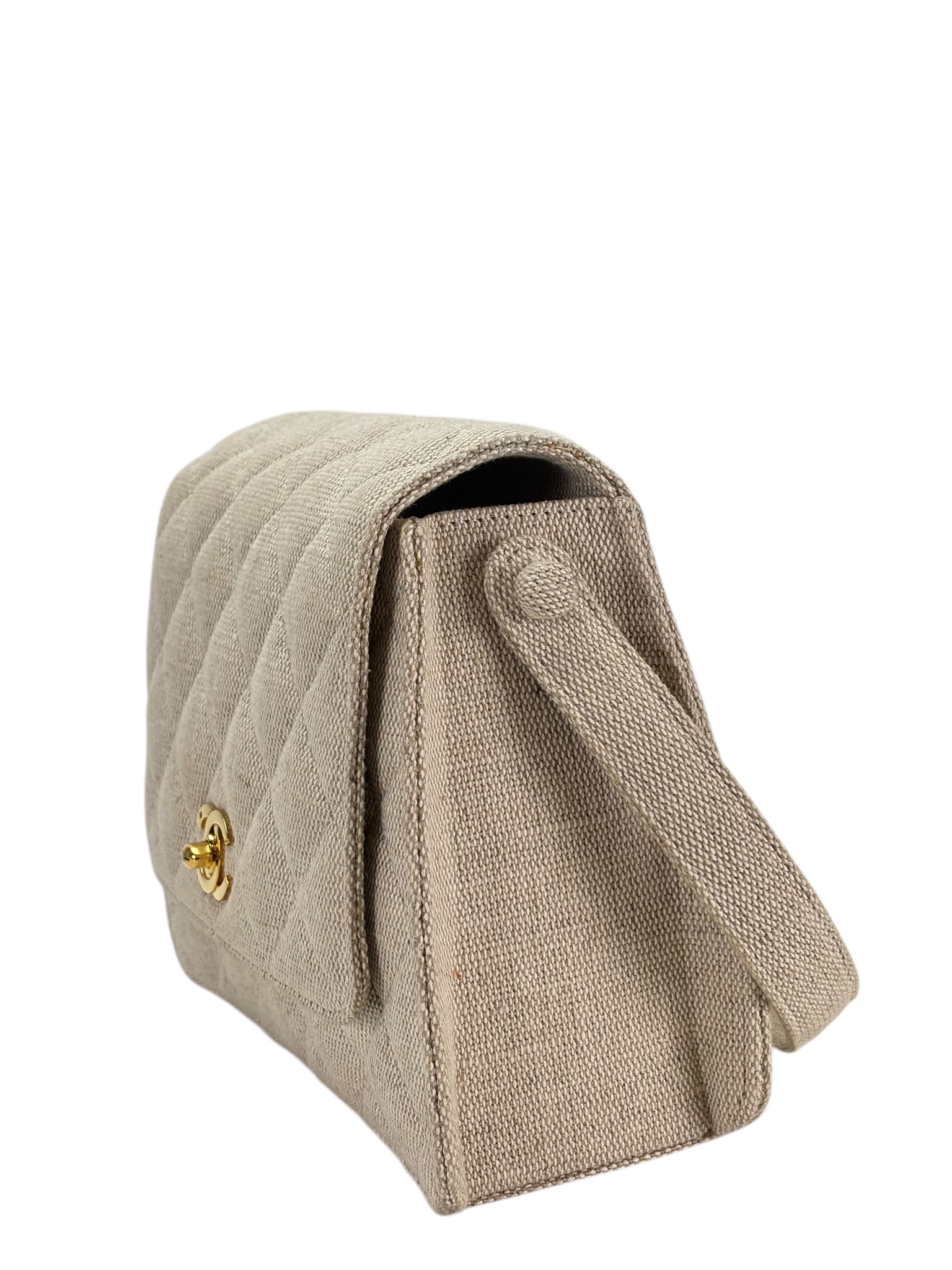 CHANEL - Beige Canvas Timeless Classique Top Handbag